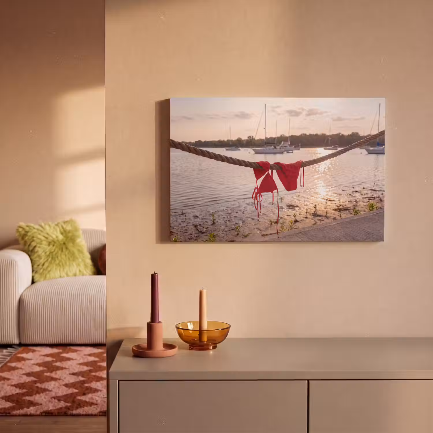 Badkleding - Rood - Zomer - Water - Zonsondergang canvas 2cm klein -sfeer1