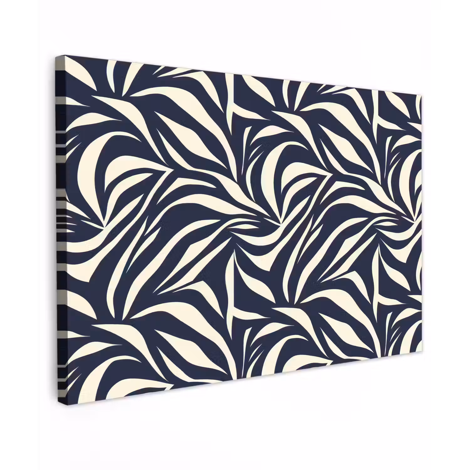 Bladvormen - Blauw - Patroon - Wit canvas 2cm klein 34 -z3d