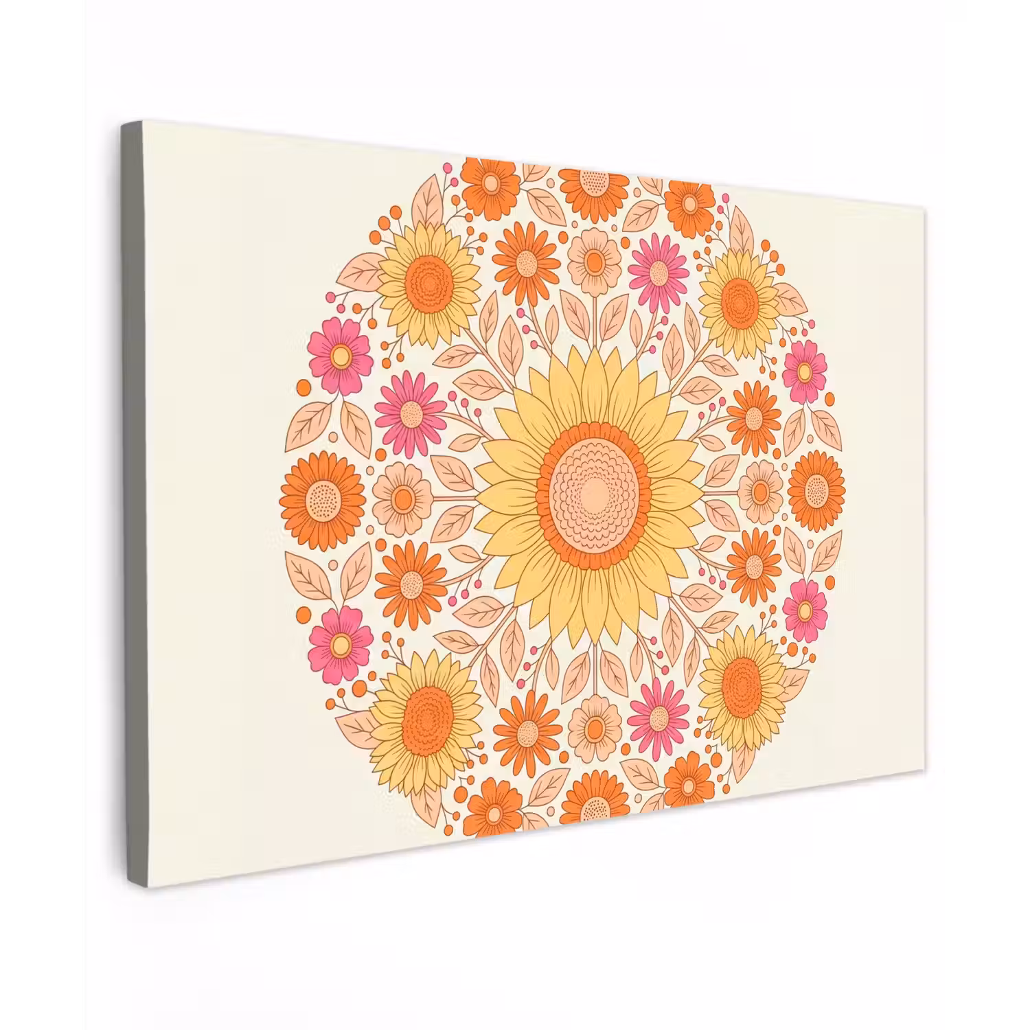Bloemen - Mandala - Patroon - Kleurrijk canvas 2cm klein -z3d