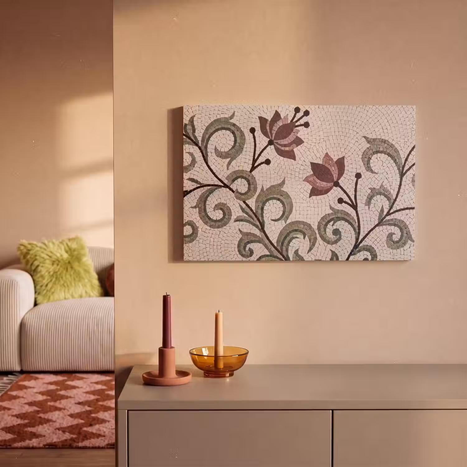 Bloemen - Mozaïek - Patroon - Abstract - Groen canvas 2cm klein -sfeer1