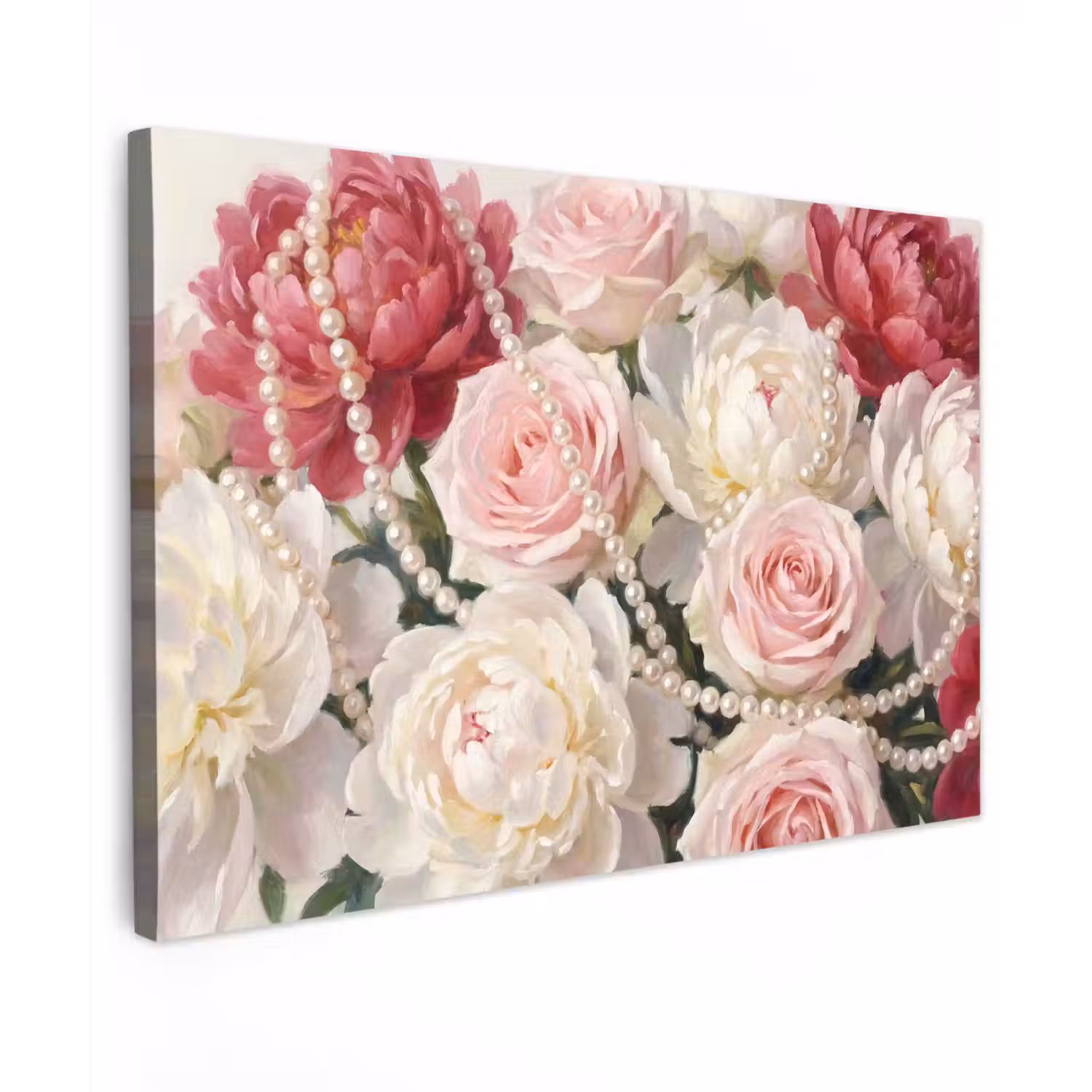 Bloemen - Parels - Romantiek - Klassiek - Roze canvas 2cm klein -z3d