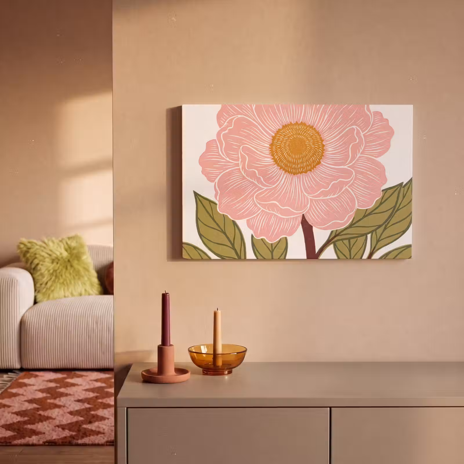 Canvas schilderij - Bloemen - Roze - Illustratie - Bloemen - Roze - Illustratie canvas 2cm klein