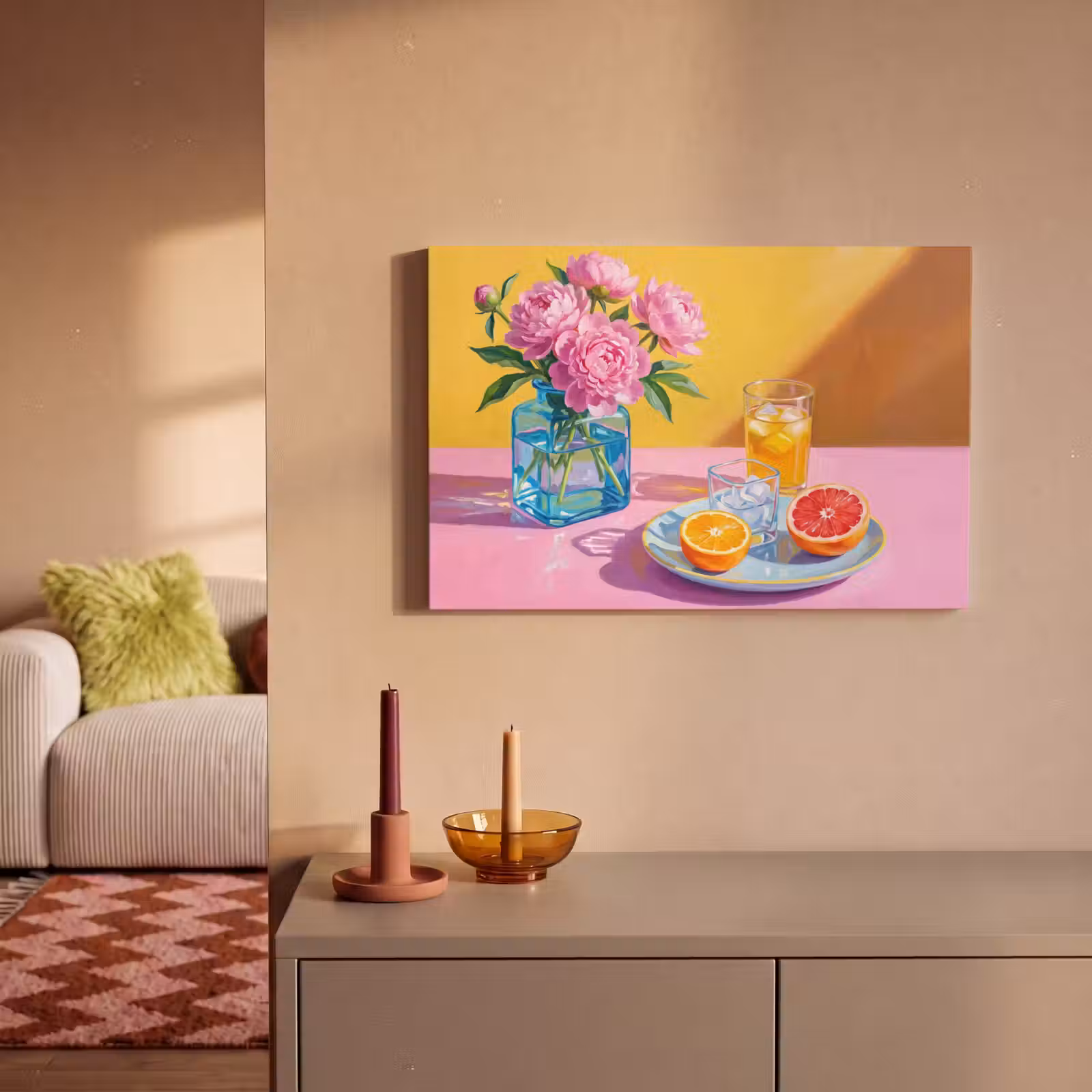 Canvas schilderij - Bloemen - Roze - Modern - Bloemen - Roze - Modern canvas 2cm klein