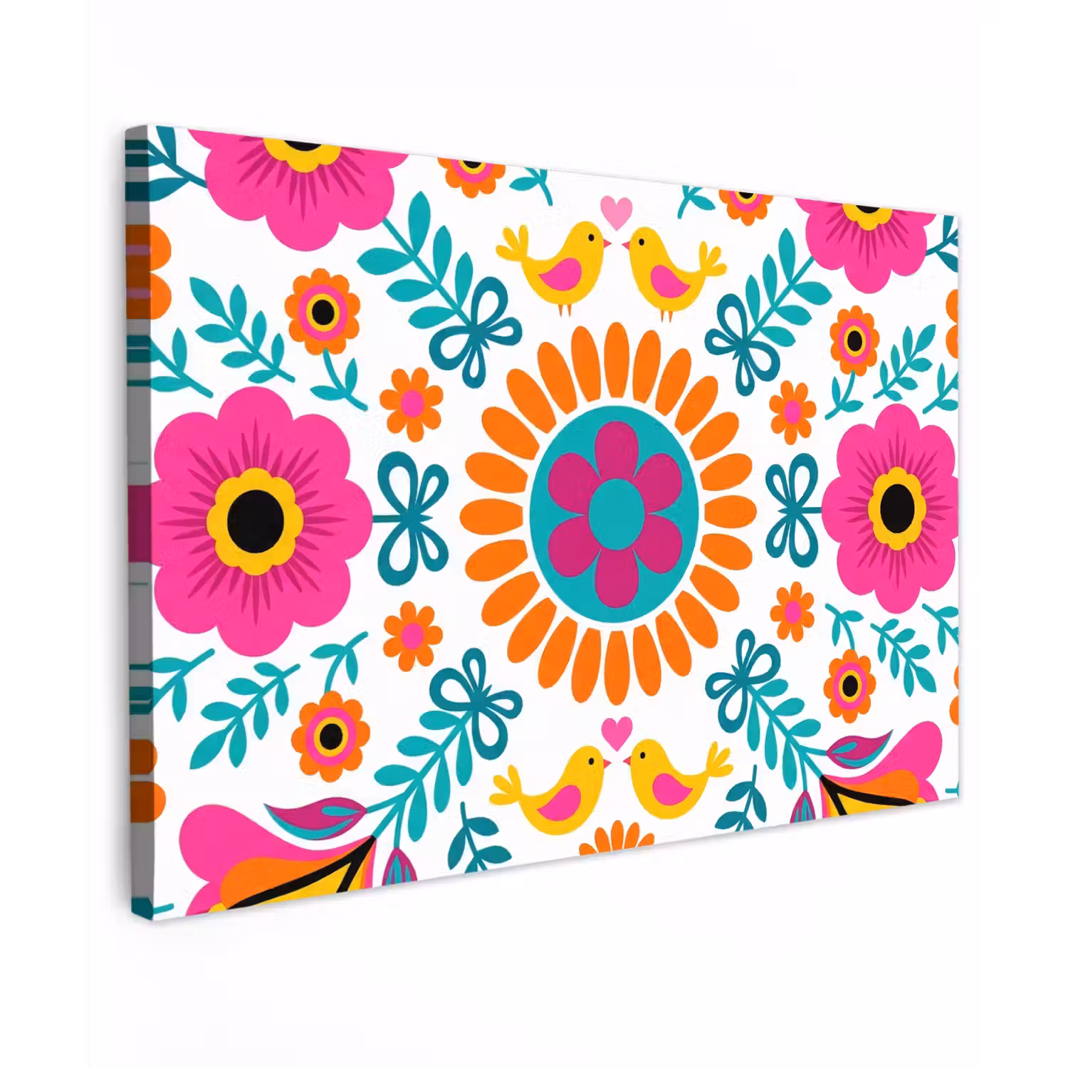 Bloemen - Vogel - Patroon - Kleurrijk - Modern canvas 2cm klein -z3d
