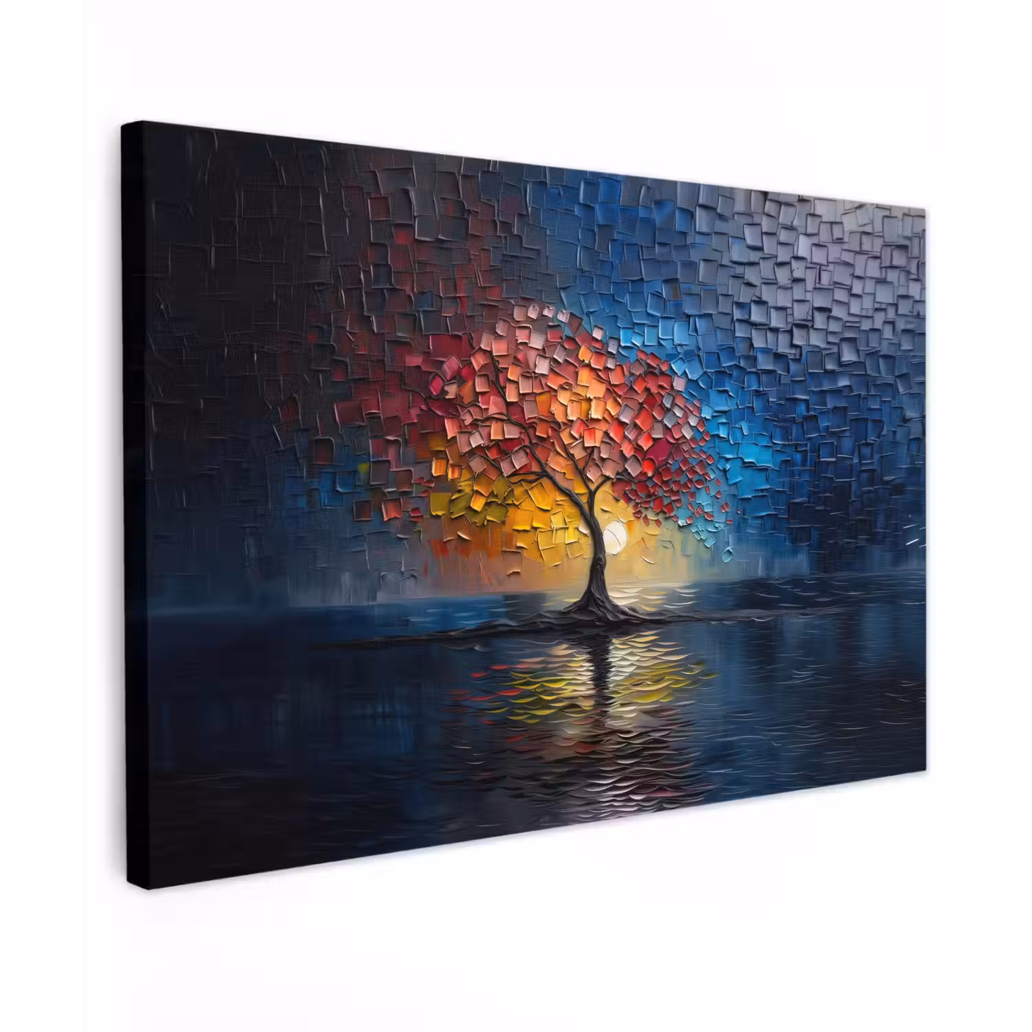 Boom - Blauw - Bladeren - Vakken canvas 2cm klein -z3d