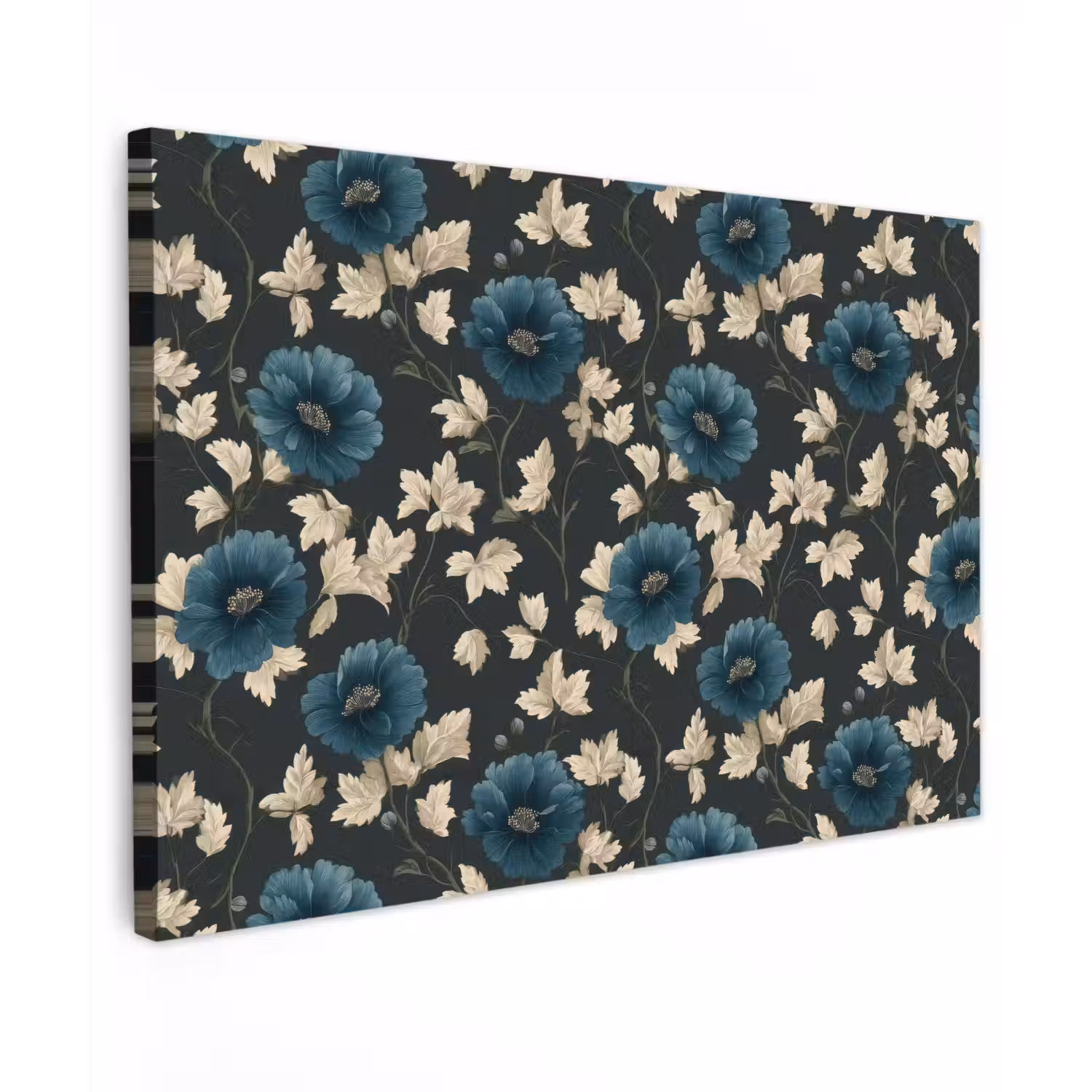 Botanisch - Bloemen - Blauw canvas 2cm klein 34 -z3d