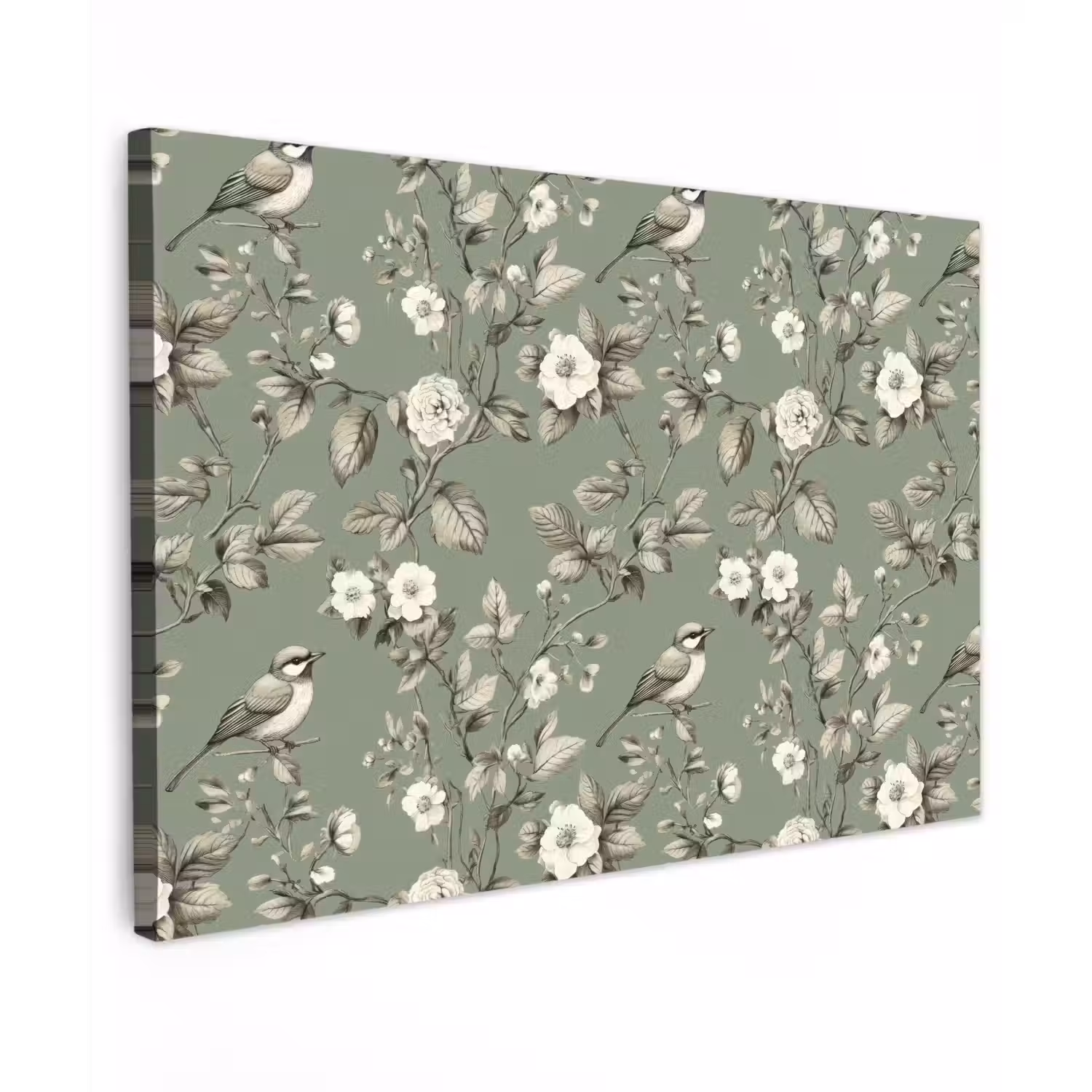 Botanisch - Vogels - Groen canvas 2cm klein 34 -z3d