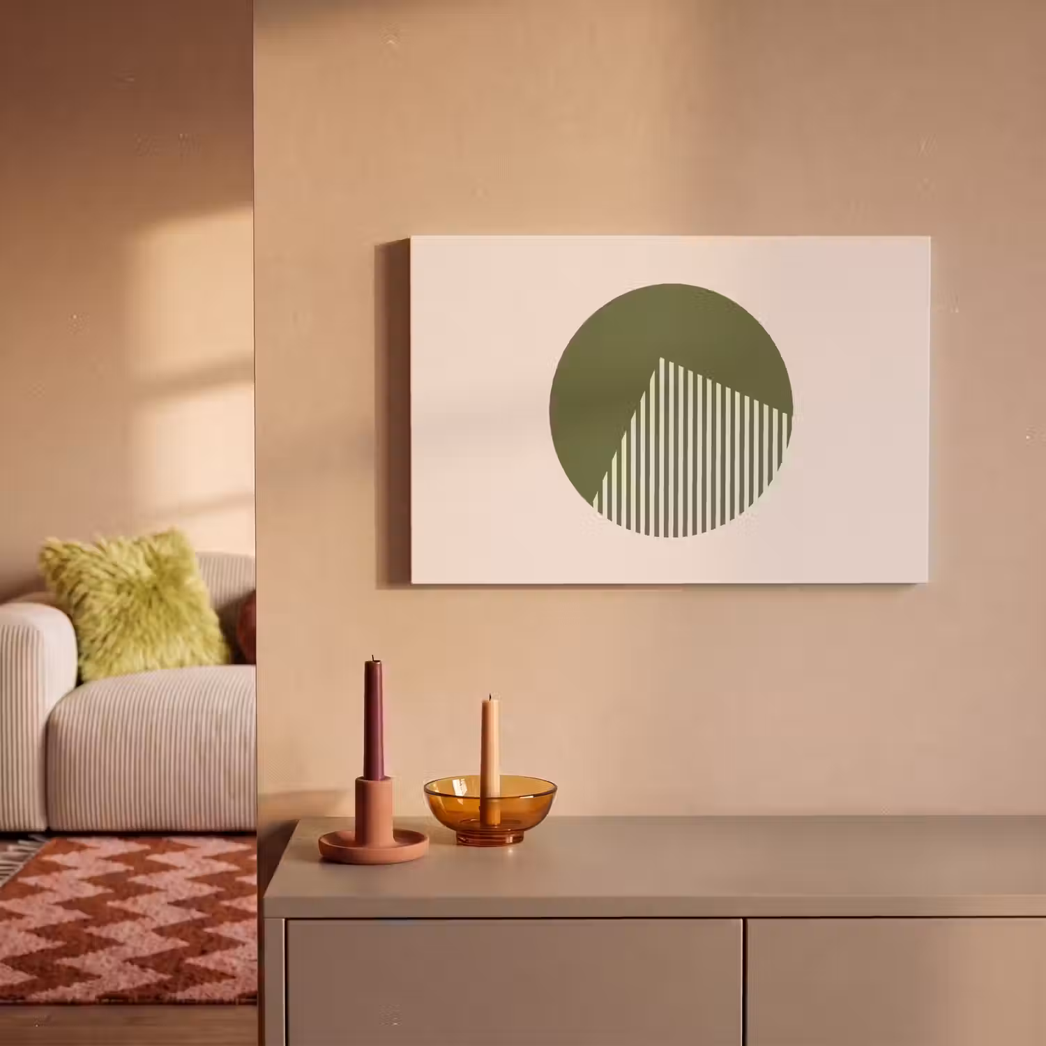 Cirkel - Strepen - Geometrisch - Abstract - Groen canvas 2cm klein -sfeer1