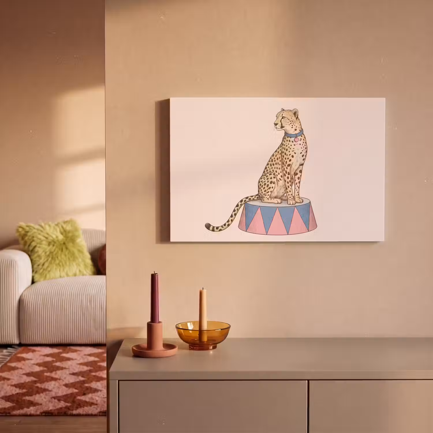 Dieren - Circus - Illustratie - Vintage - Roze canvas 2cm klein -sfeer1