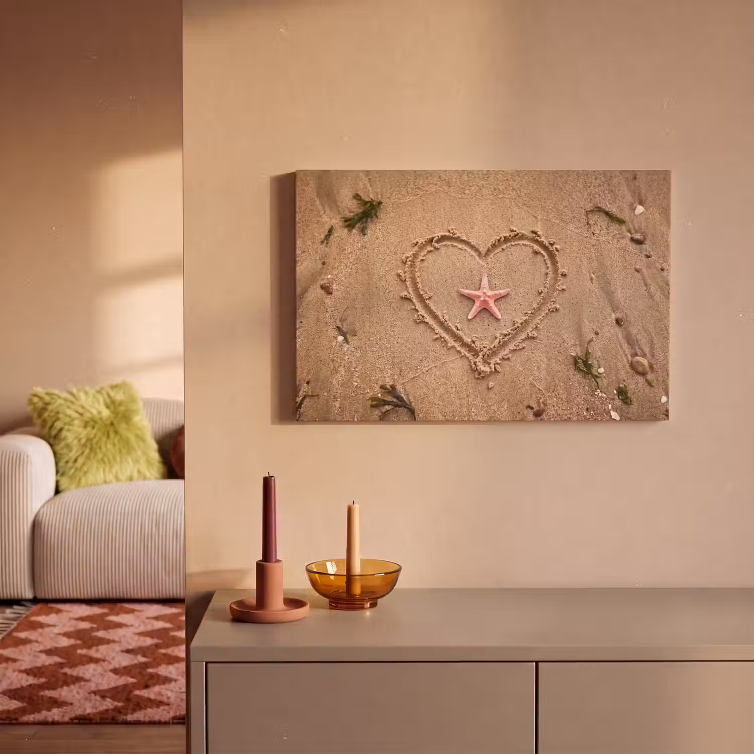 Dieren - Hart - Strand - Zand - Roze canvas 2cm klein -sfeer1