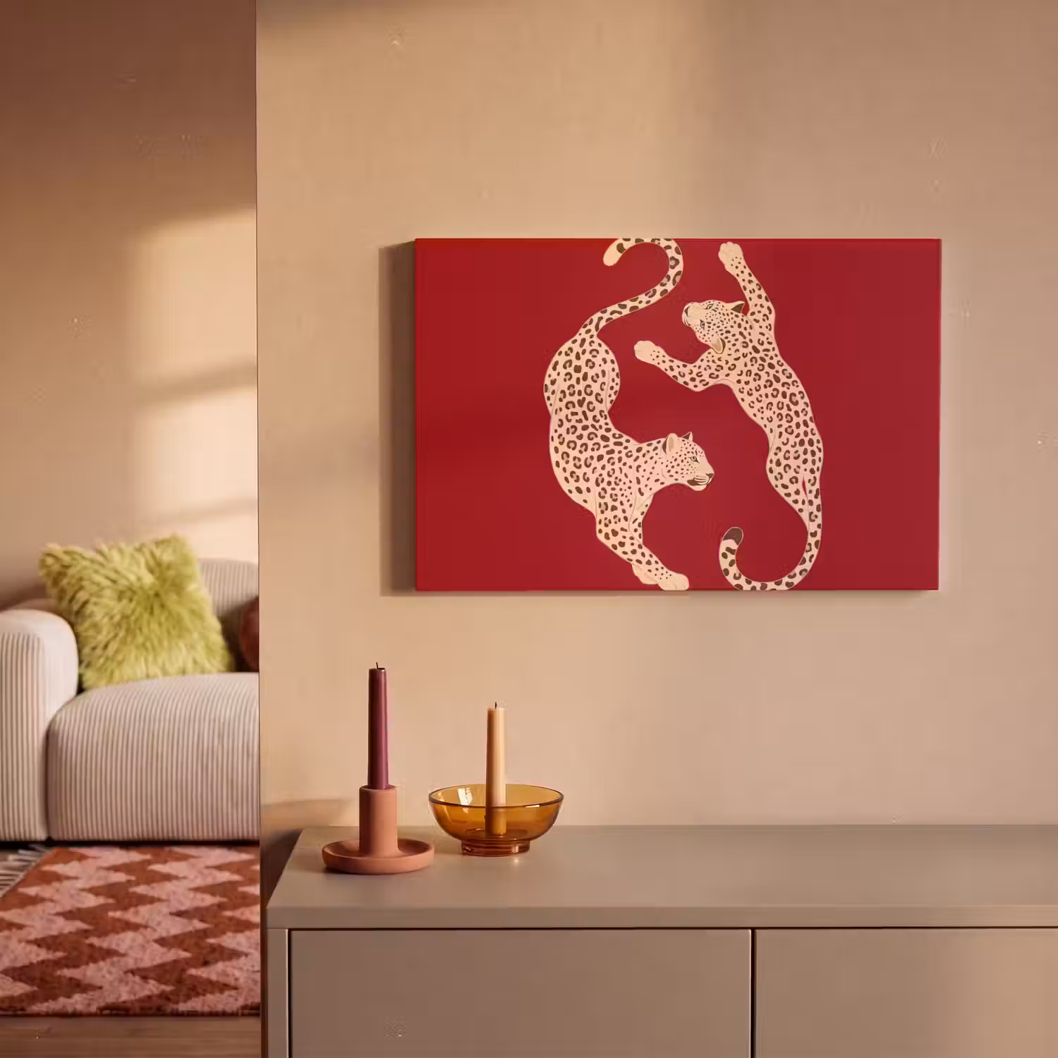 Dieren - Luipaard - Abstract - Rood - Modern canvas 2cm klein -sfeer1