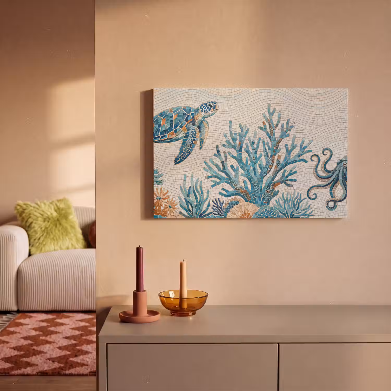 Dieren - Onderwater - Natuur - Mozaïek - Blauw canvas 2cm klein -sfeer1