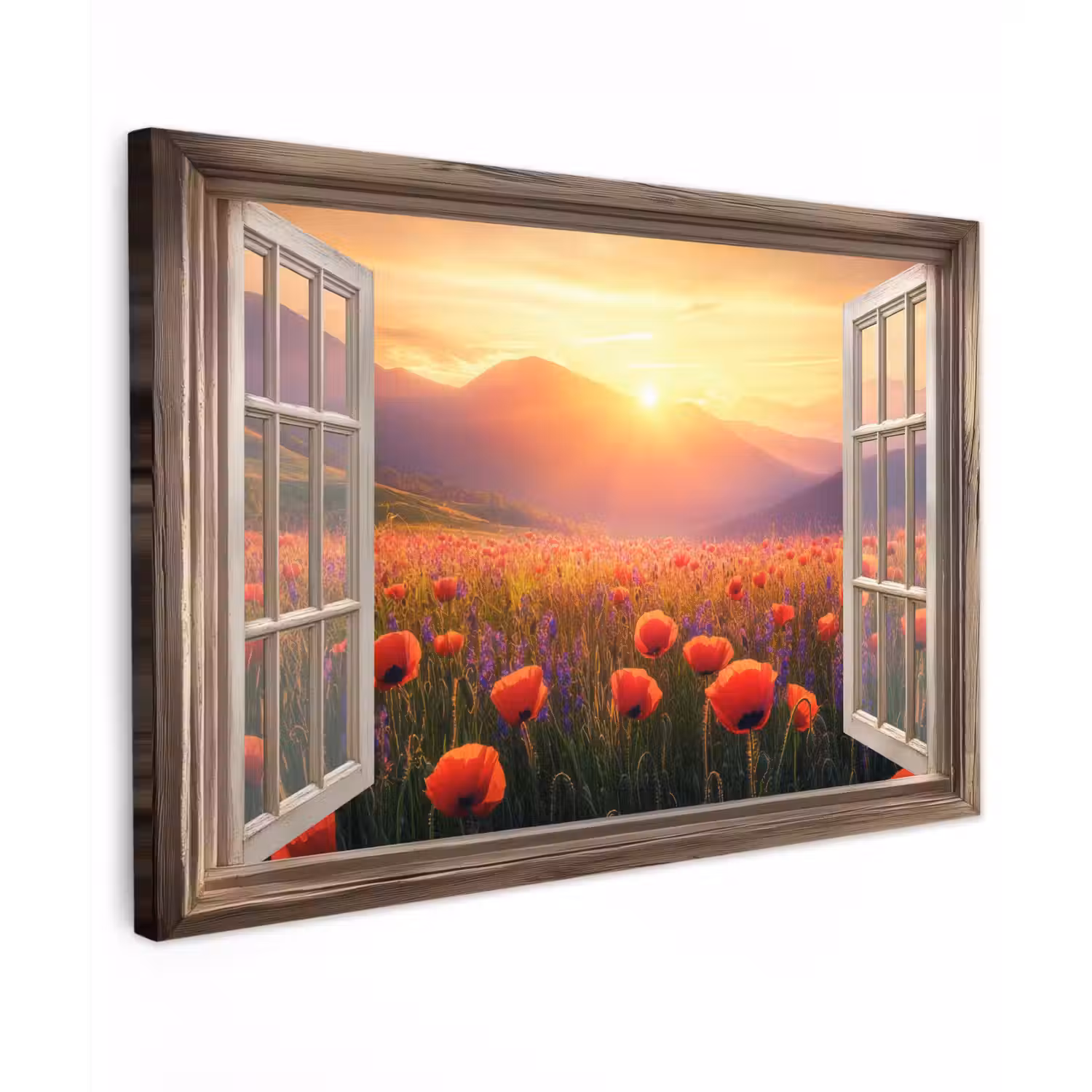 Doorkijk - Klaprozen - Bloemen - Rood - Open raam canvas 2cm klein -z3d