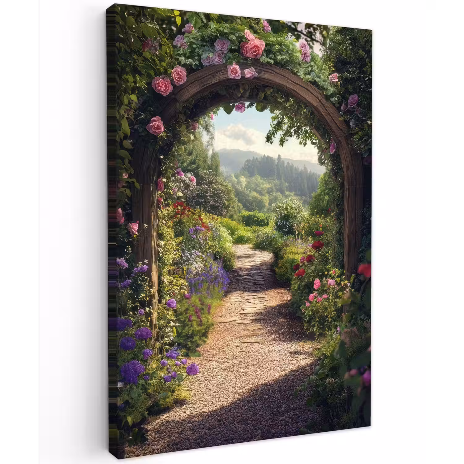 Doorkijk - Landschap - Bloemen - Rozenboog - Natuur canvas 2cm klein -z3d