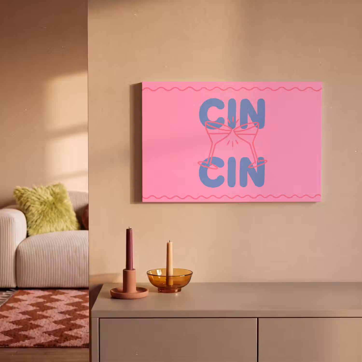 Drank - Glazen - Proost - Modern - Roze canvas 2cm klein -sfeer1