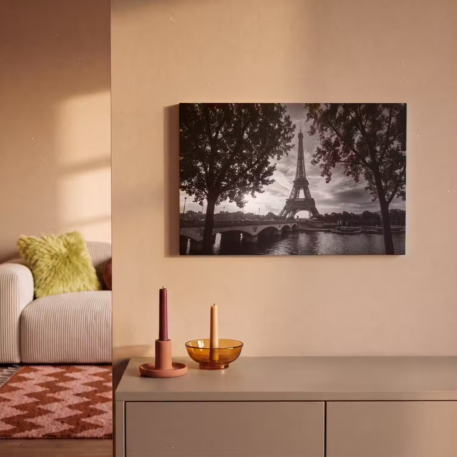 Eiffeltoren - Parijs - Rivier - Architectuur - Zwart-wit canvas 2cm klein -sfeer1