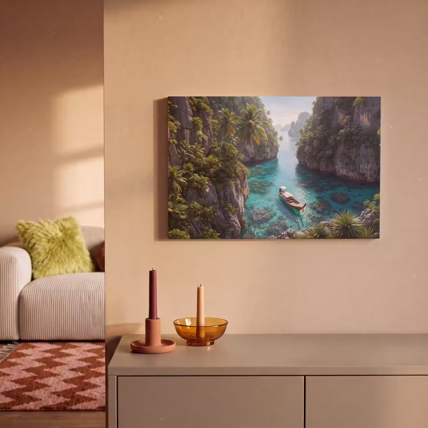 Eiland - Tropisch - Water - Palmbomen - Natuur canvas 2cm klein -sfeer1