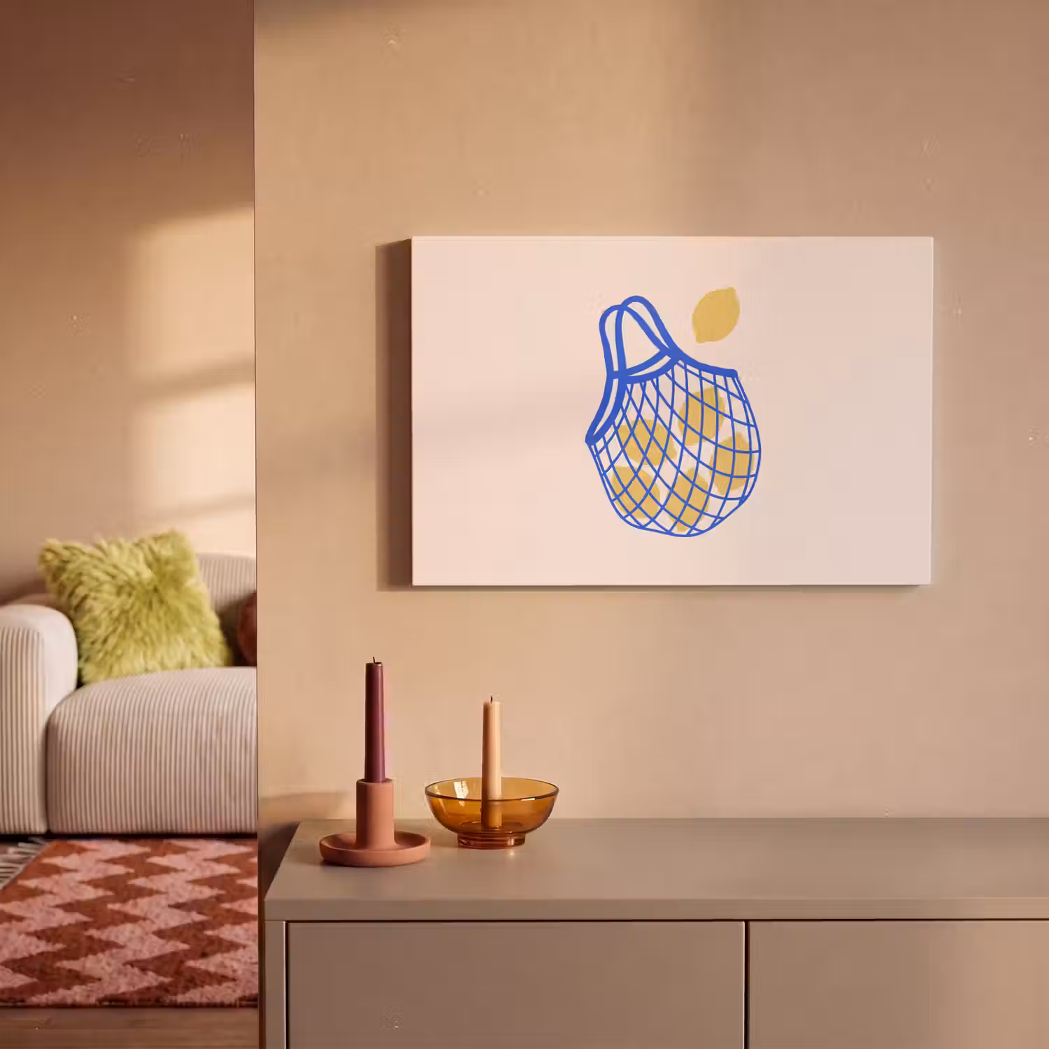 Eten - Citroen - Boodschappen - Abstract - Geel - Blauw canvas 2cm klein -sfeer1