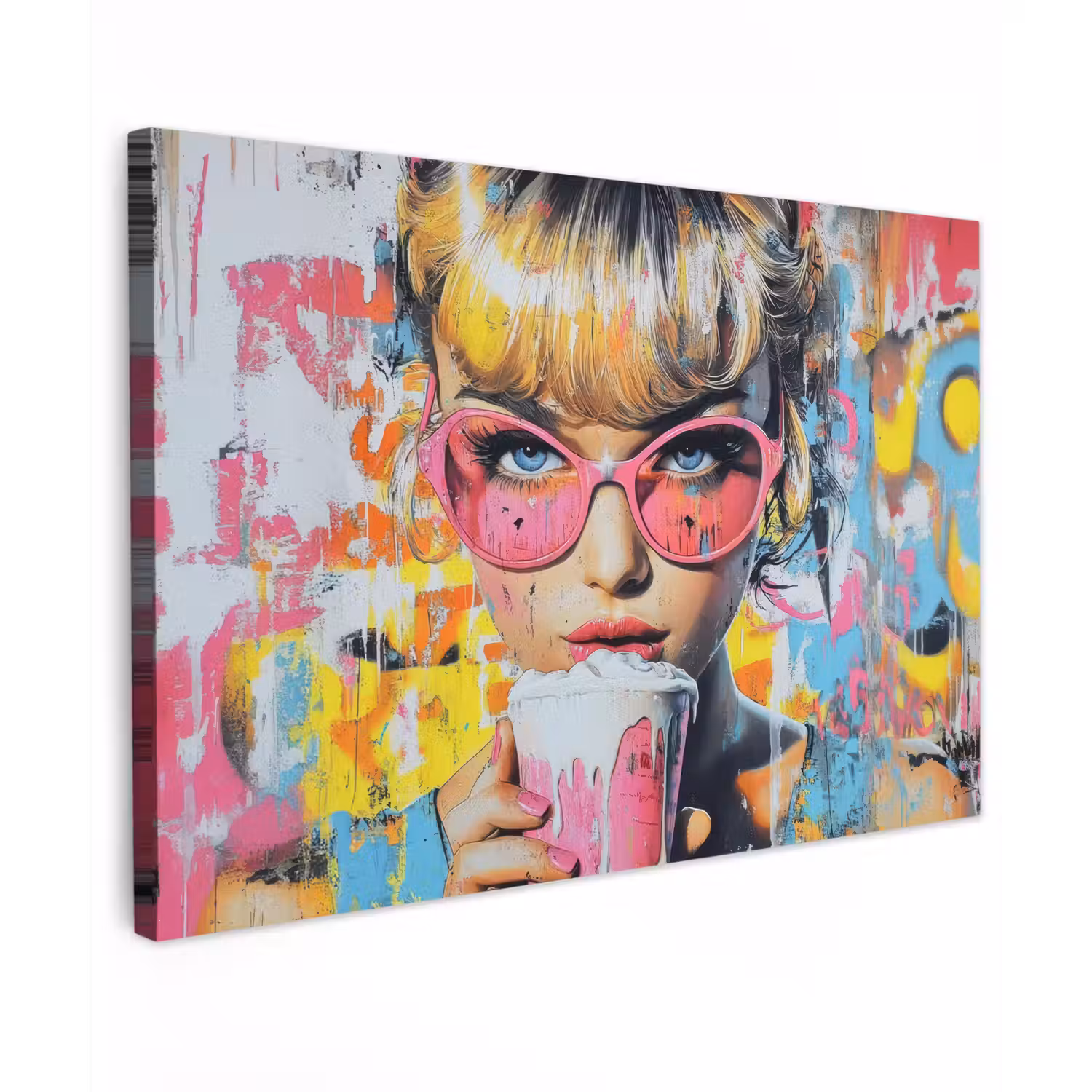 Expressief - Milkshake - Vrouw - Felle kleuren canvas 2cm klein -z3d