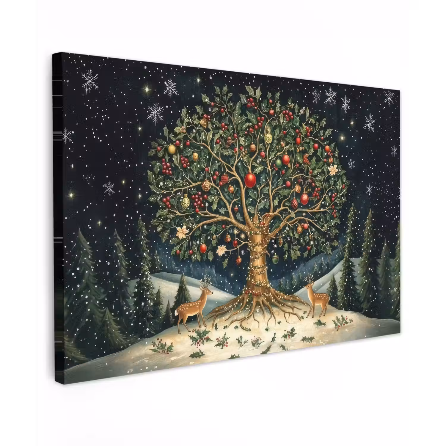 Feestboom - Winterhemel - Kleurrijk canvas 2cm klein -z3d