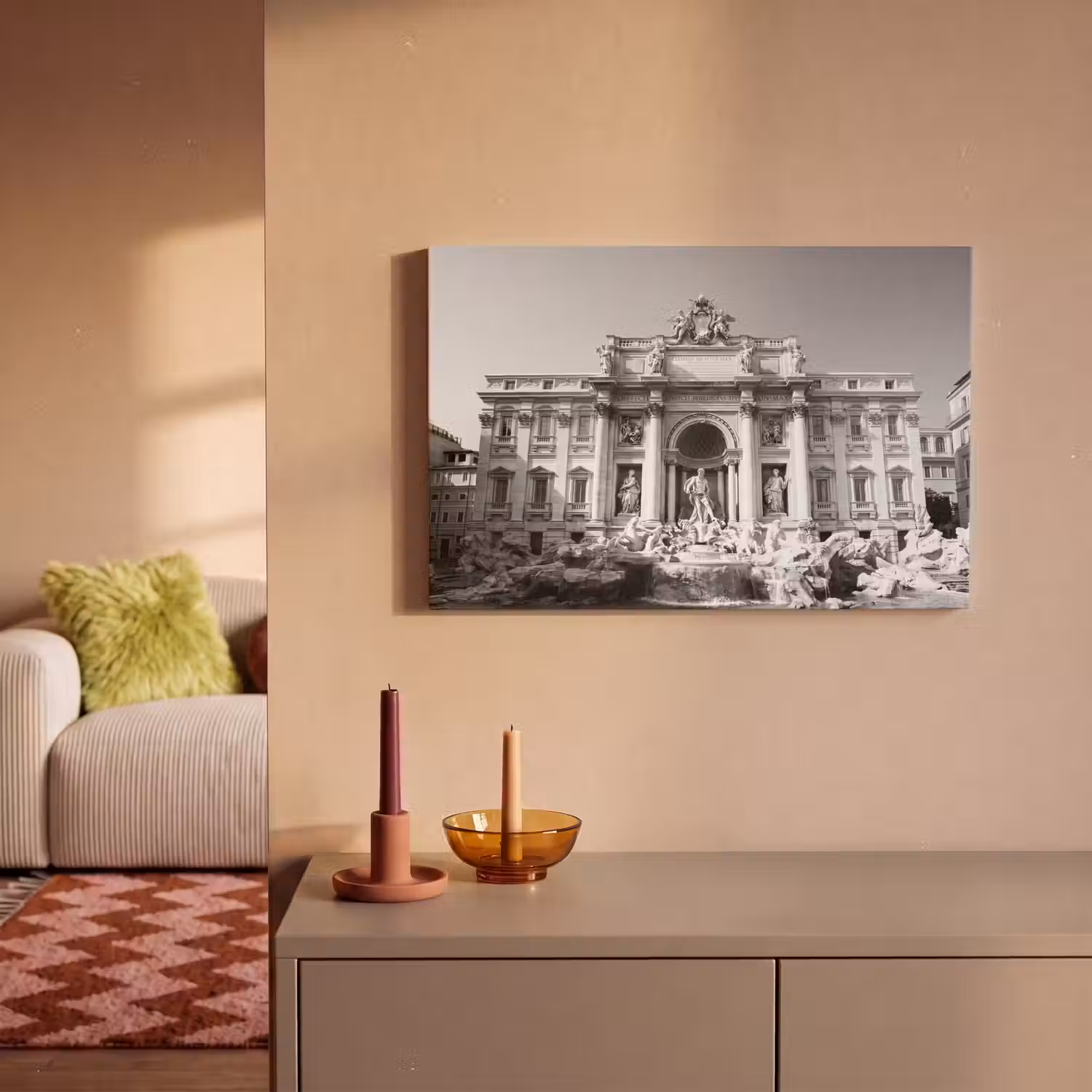 Fontein - Beelden - Architectuur - Zwart-wit canvas 2cm klein -sfeer1