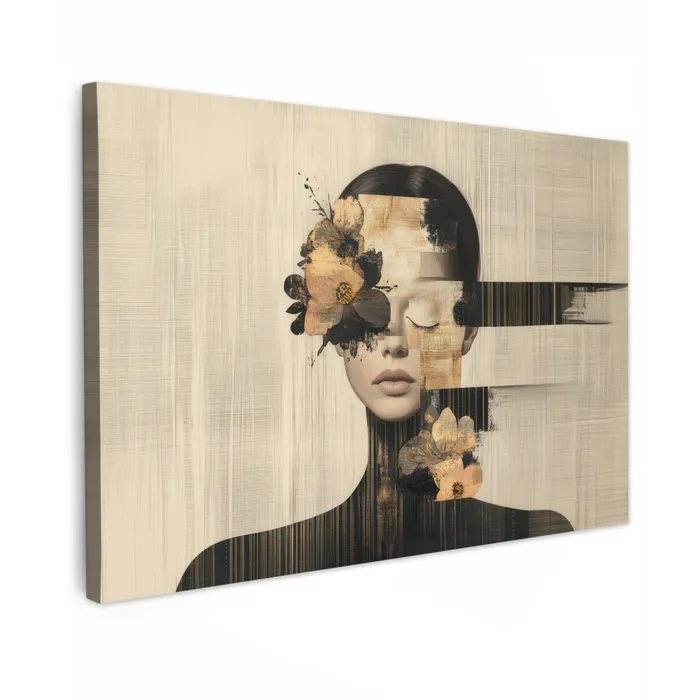 Gezicht - Bloemen - Zwart - Vrouw canvas 2cm klein -z3d