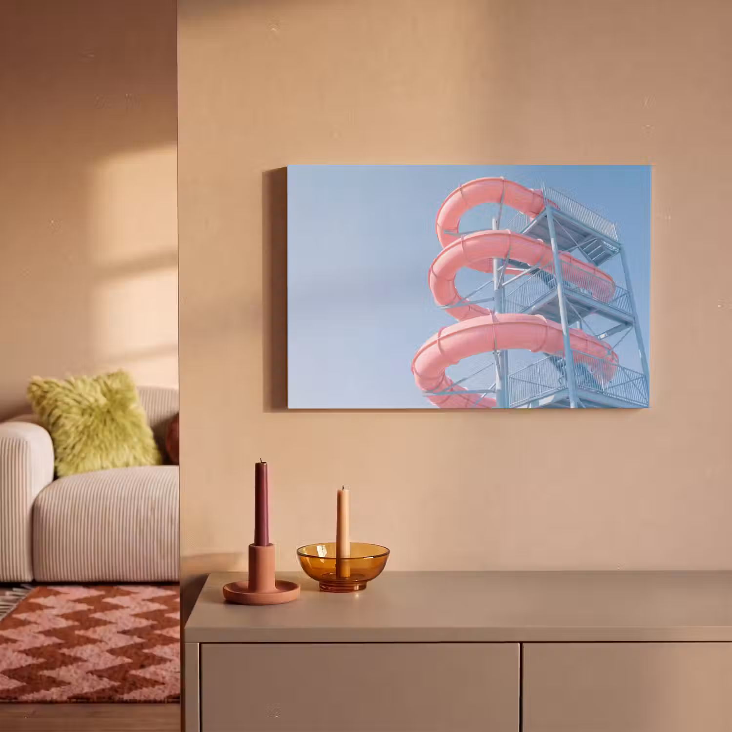 Glijbaan - Waterpark - Spiraal - Modern - Roze canvas 2cm klein -sfeer1