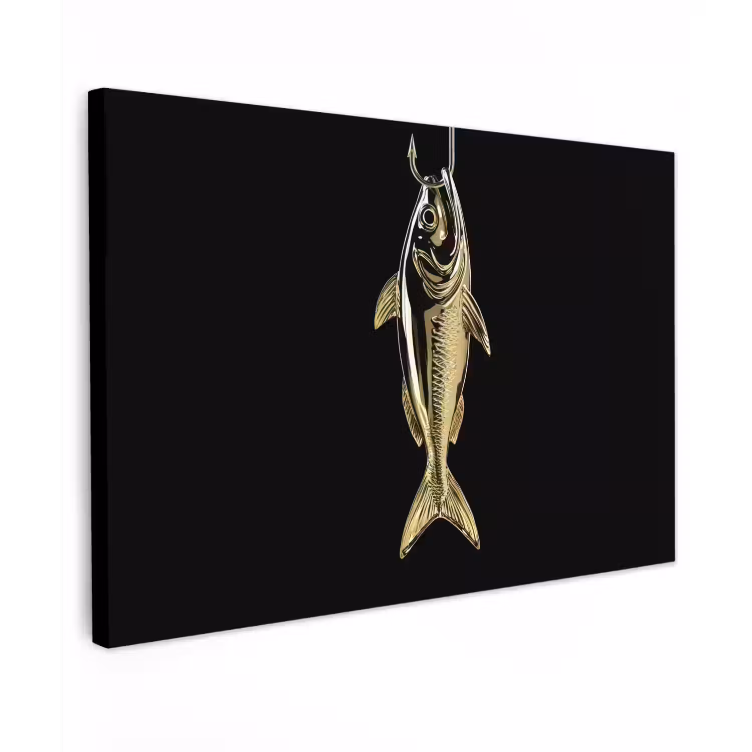 Goud - Vis - Haak - Zwart canvas 2cm klein -z3d