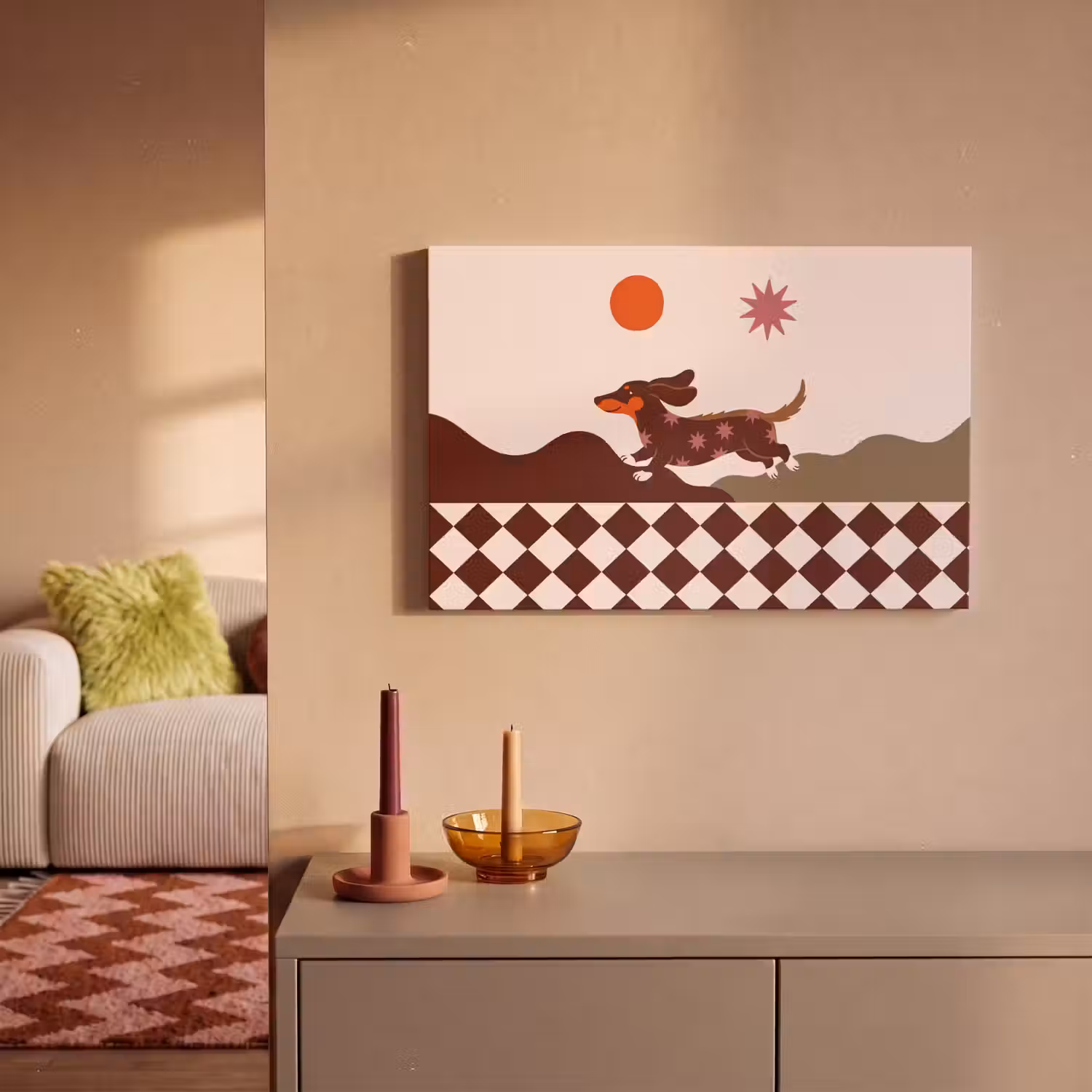 Hond - Abstract - Dieren - Modern - Bruin canvas 2cm klein -sfeer1