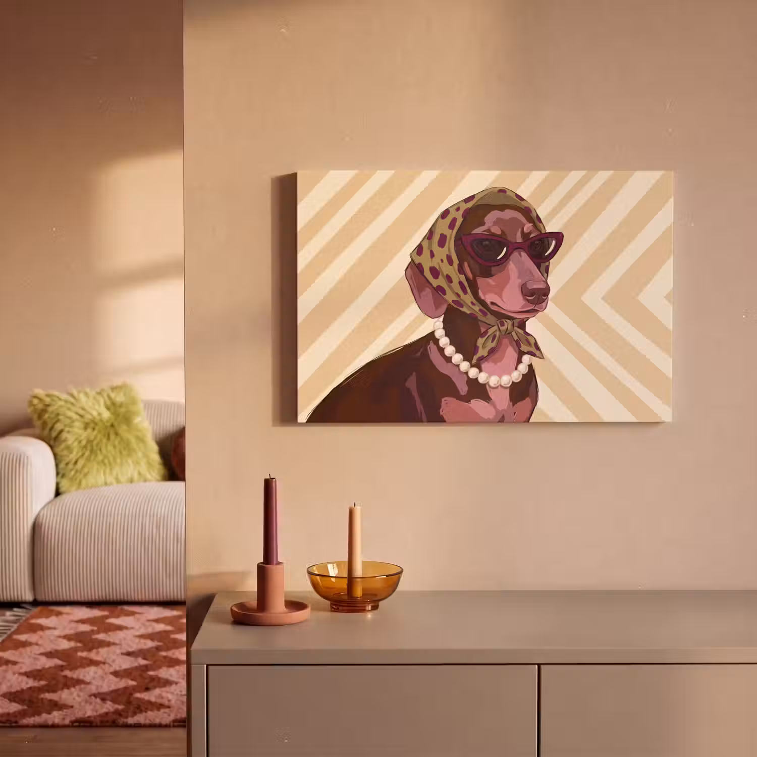 Hond - Zonnebril - Hoofddoek - Dieren - Modern canvas 2cm klein -sfeer1