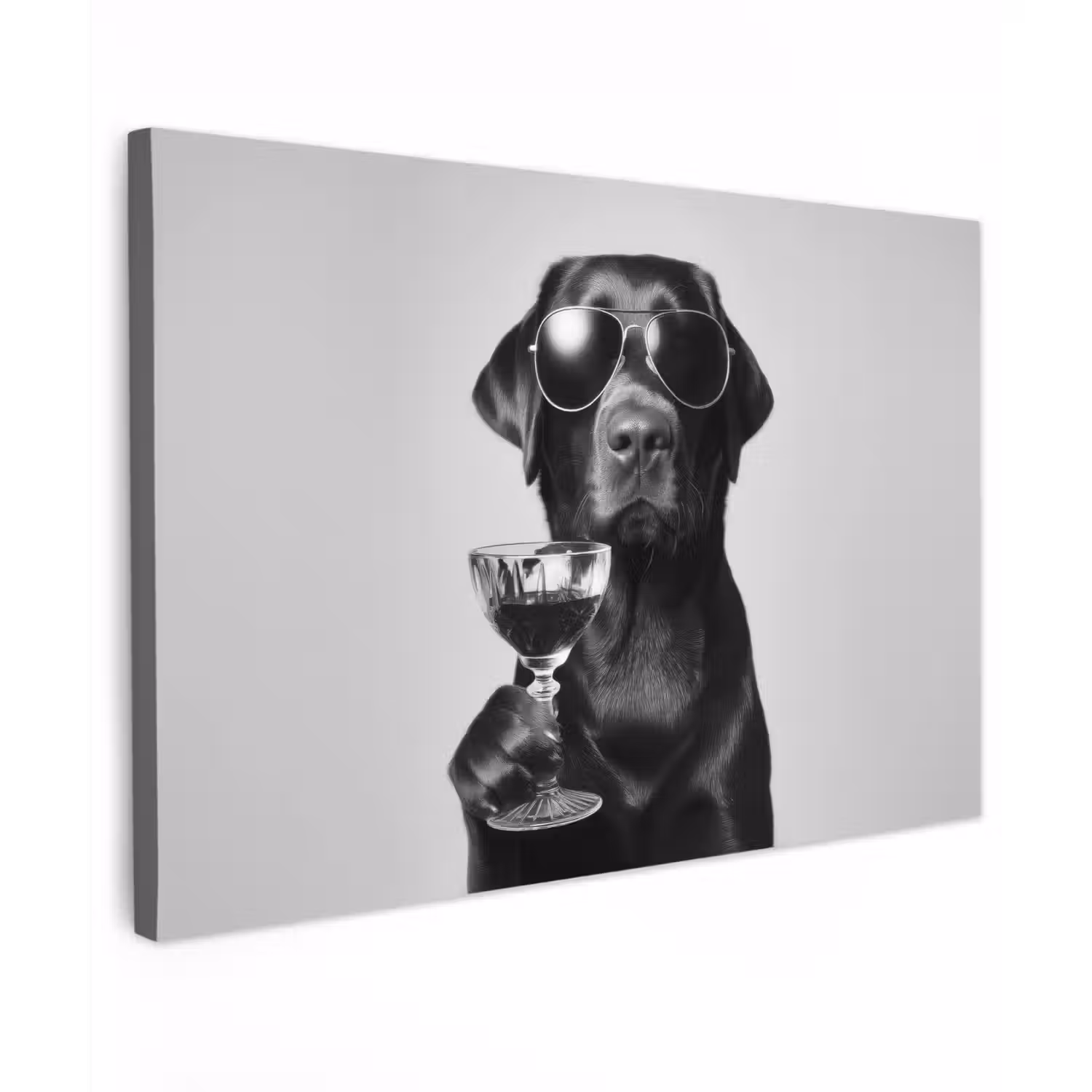 Hond - Zwart - Wijnglas - Zonnebril canvas 2cm klein -z3d