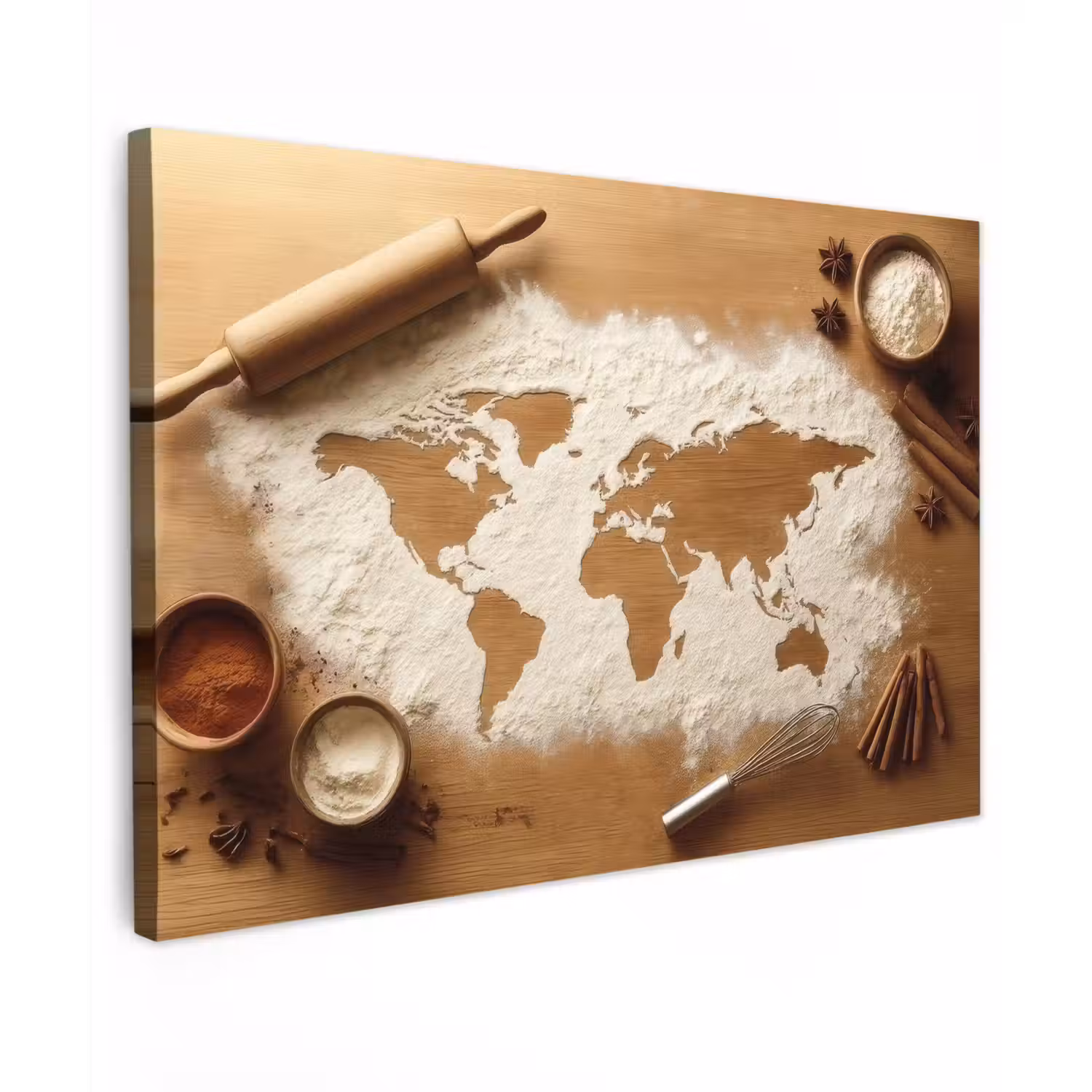 Hout - Wereldkaart - Bakken - Keuken canvas 2cm klein -z3d