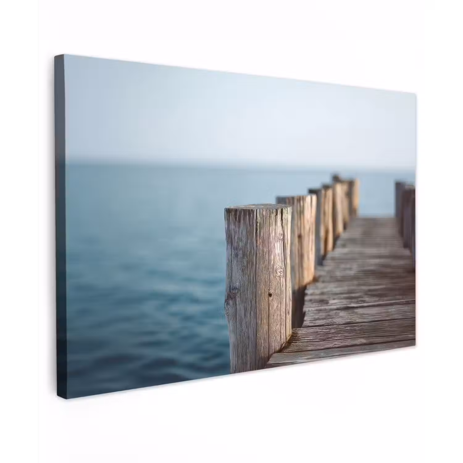 Houten steiger - Helderblauwe lucht canvas 2cm klein -z3d