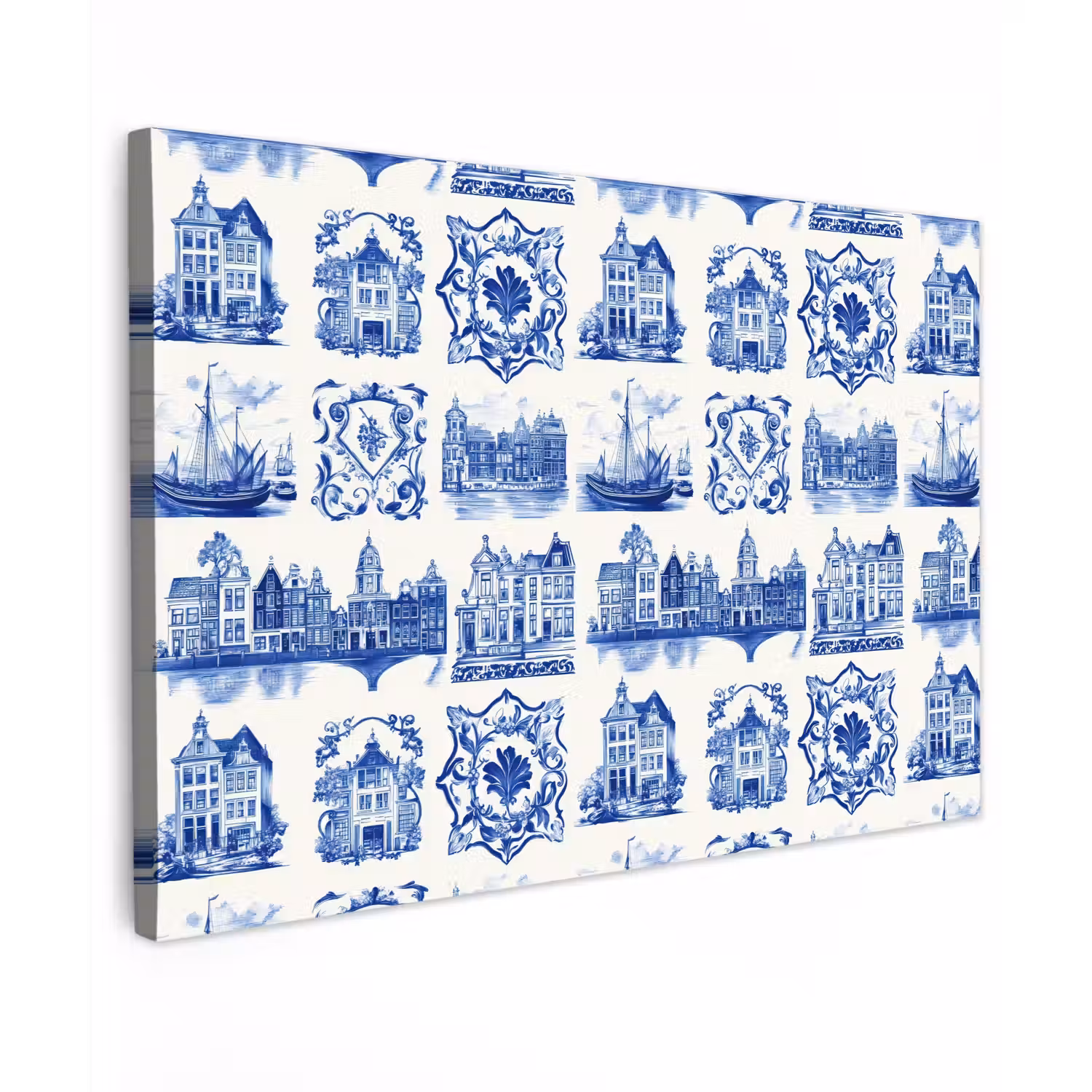 Huizen - Schepen - Blauw canvas 2cm klein 34 -z3d