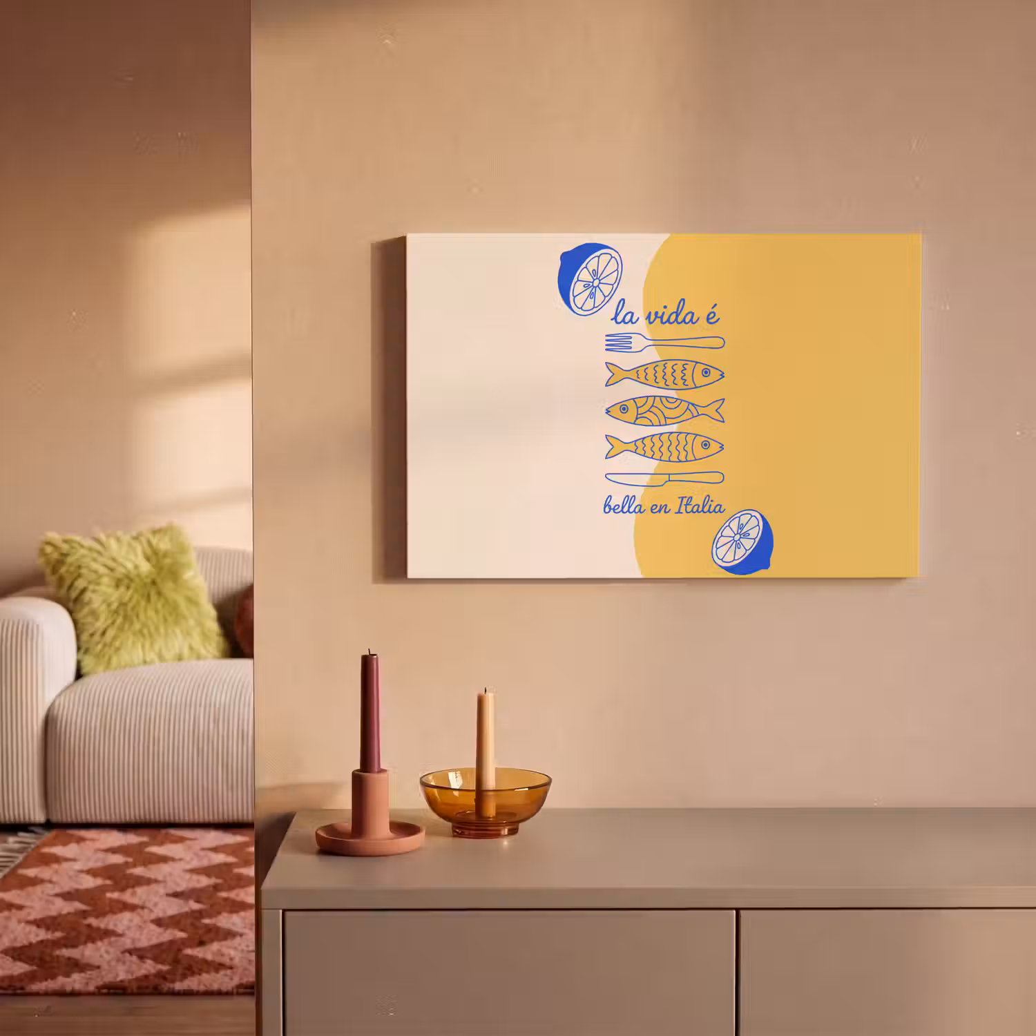 Italië - Eten - Citroen - Vis - Grafisch canvas 2cm klein -sfeer1
