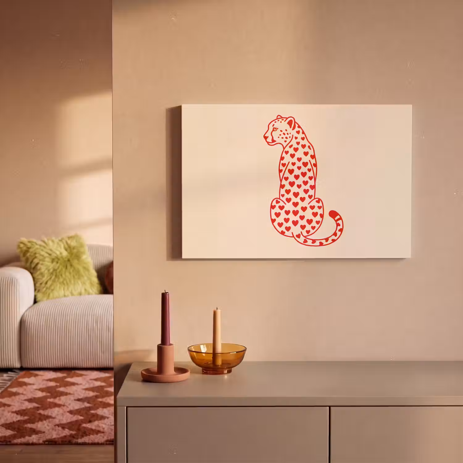 Kat - Harten - Dieren - Modern - Rood canvas 2cm klein -sfeer1
