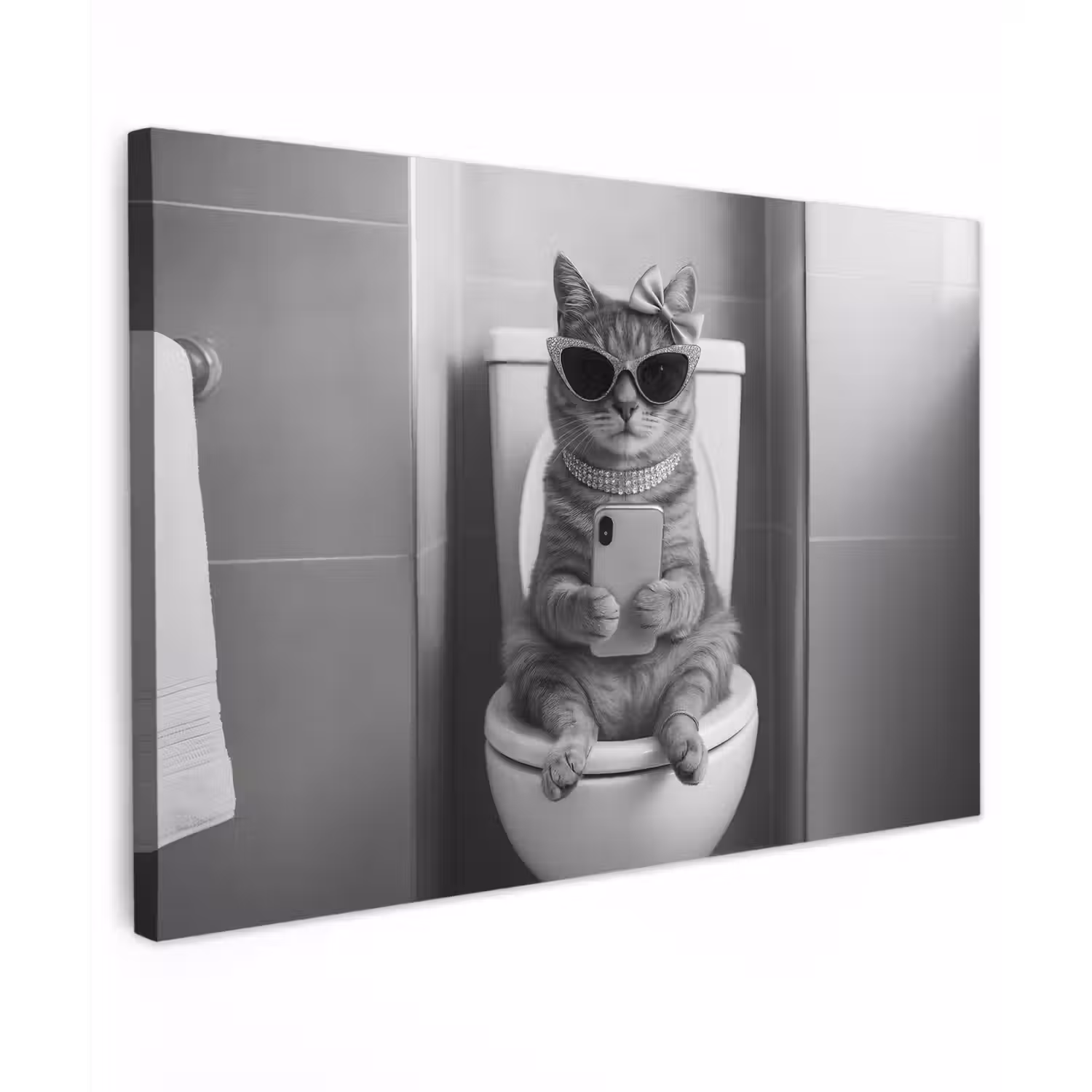 Kat - Telefoon - Toilet - Zwart - Wit canvas 2cm klein -z3d