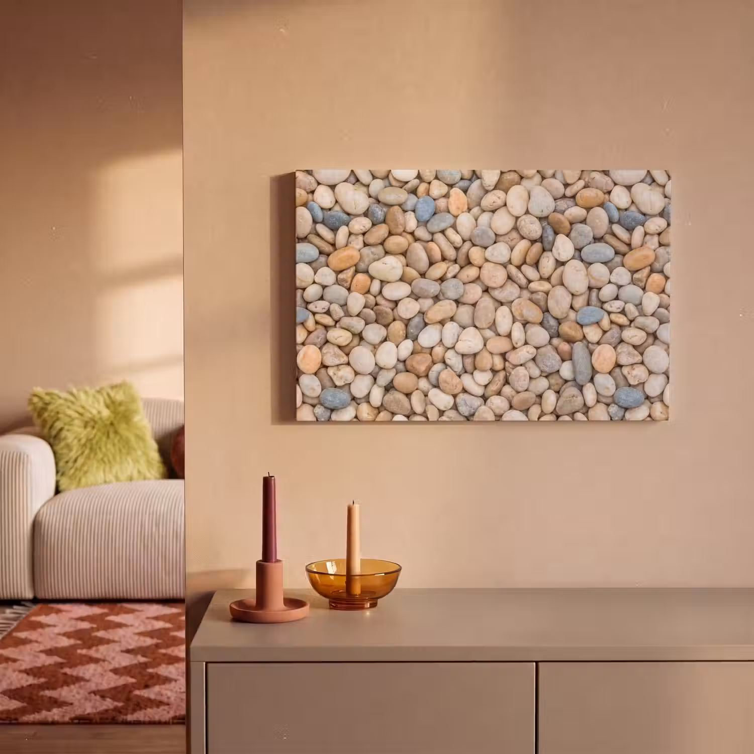 Kiezelstenen - Natuur - Textuur - Beige - Grijs canvas 2cm klein -sfeer1