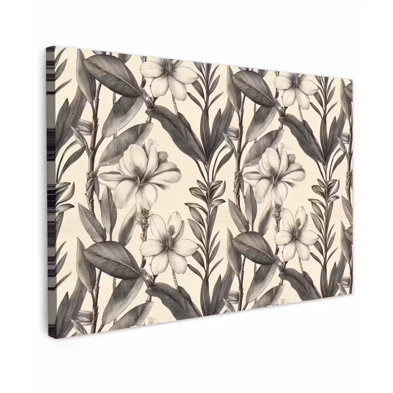 Klassiek - Botanisch - Zwart - Beige canvas 2cm klein 34 -z3d
