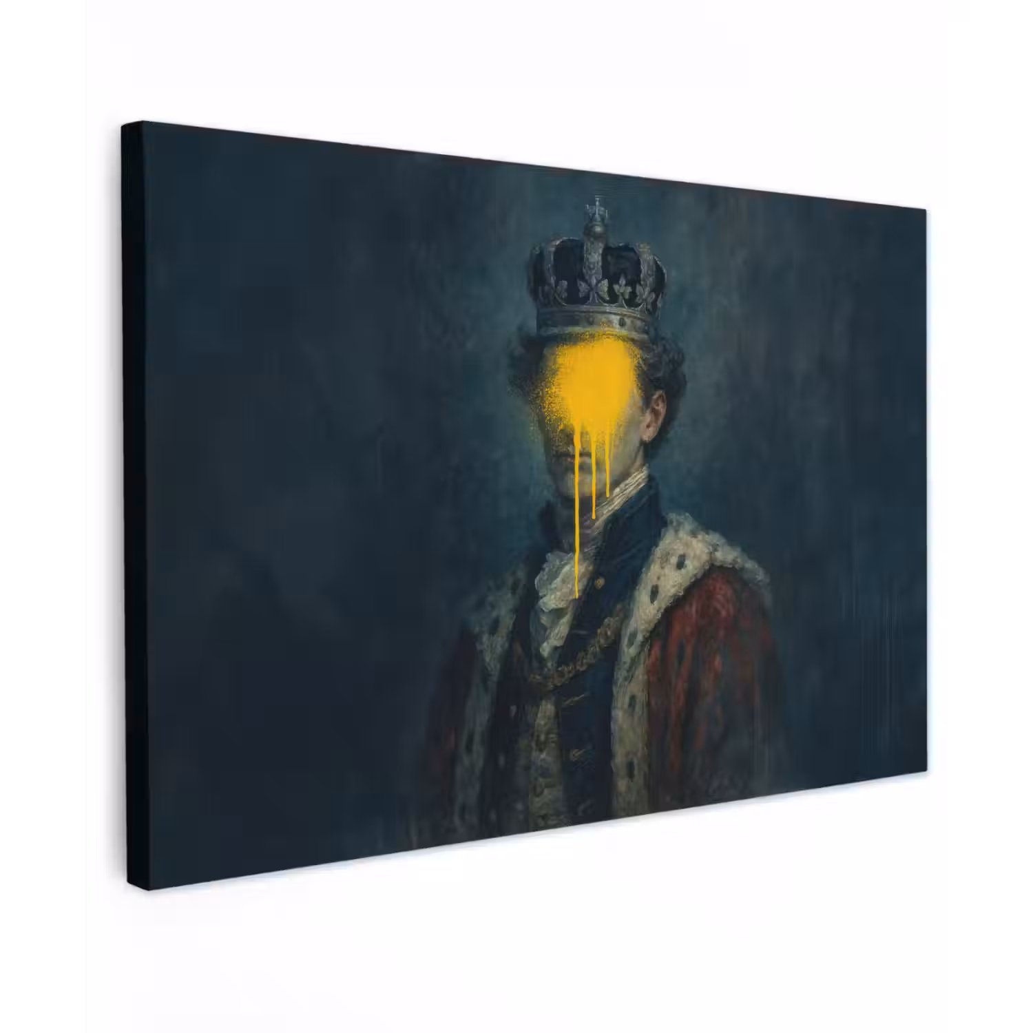 Koning - Portret - Druipende gele verf canvas 2cm klein -z3d