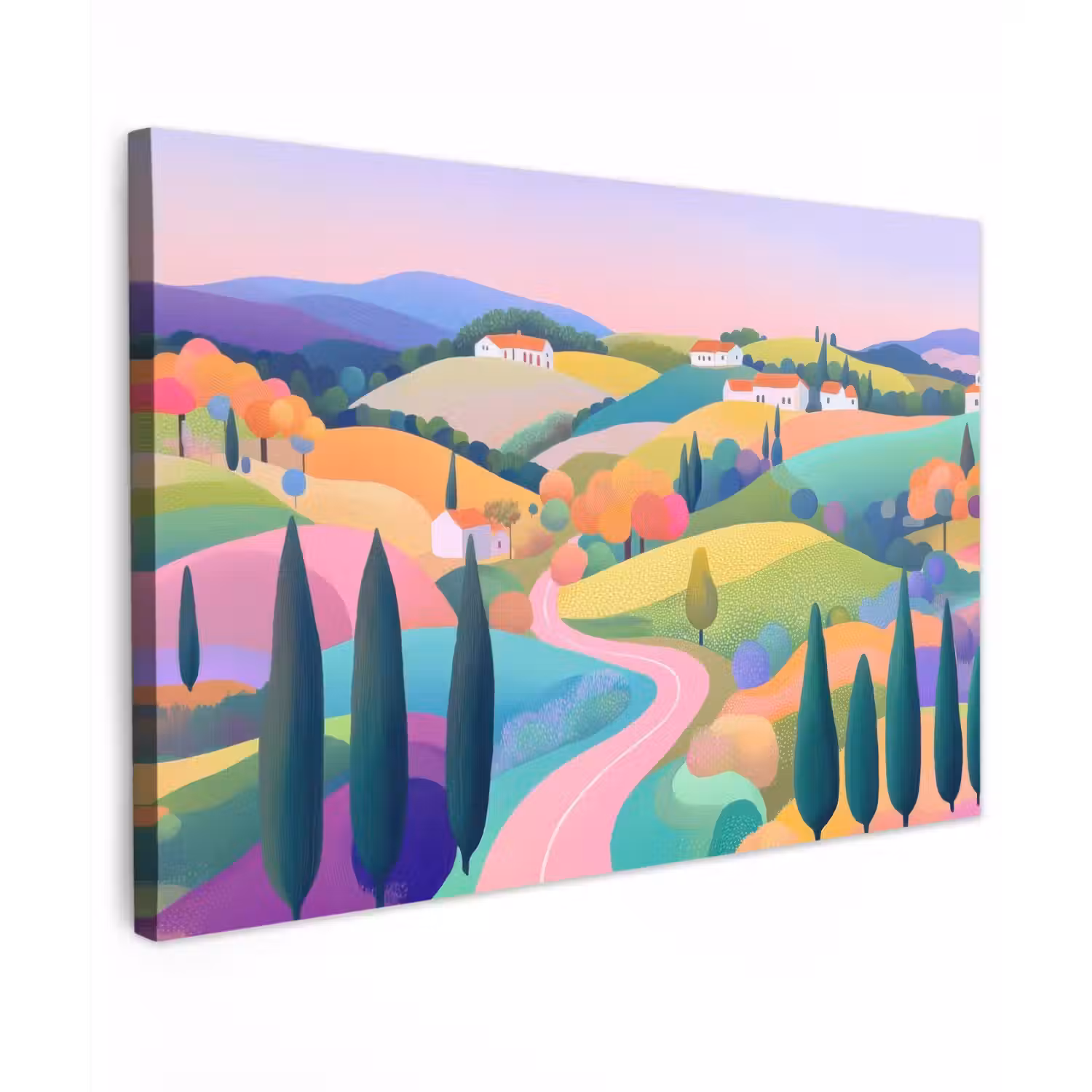Landschap - Paars - Pastel - Huizen canvas 2cm klein -z3d