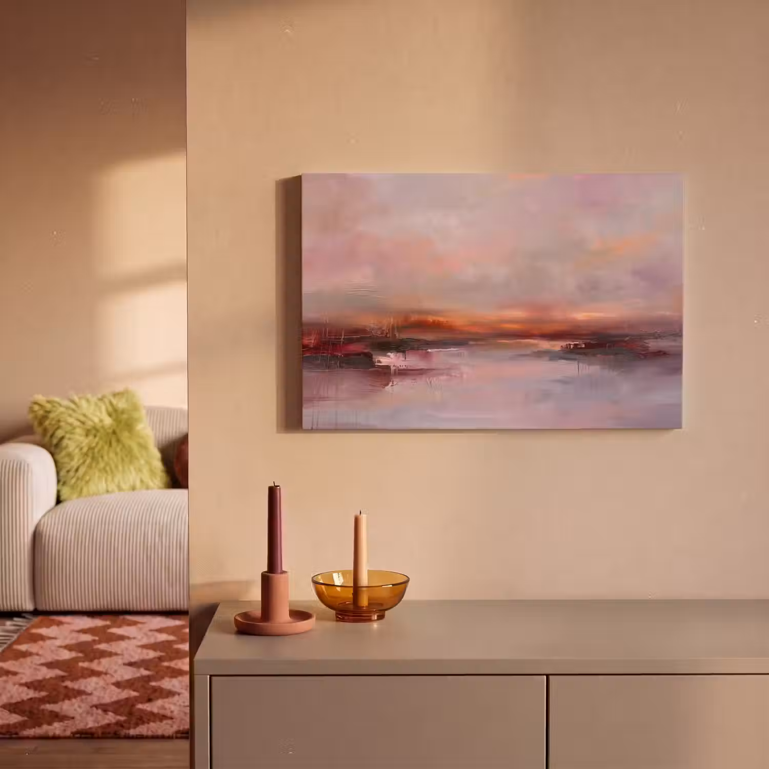 Landschap - Zonsondergang - Abstract - Modern - Roze canvas 2cm klein -sfeer1