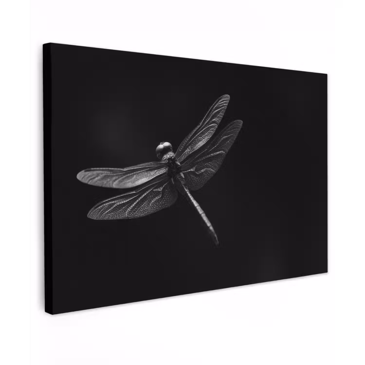 Libelle - Dieren - Zwart - Insect canvas 2cm klein -z3d