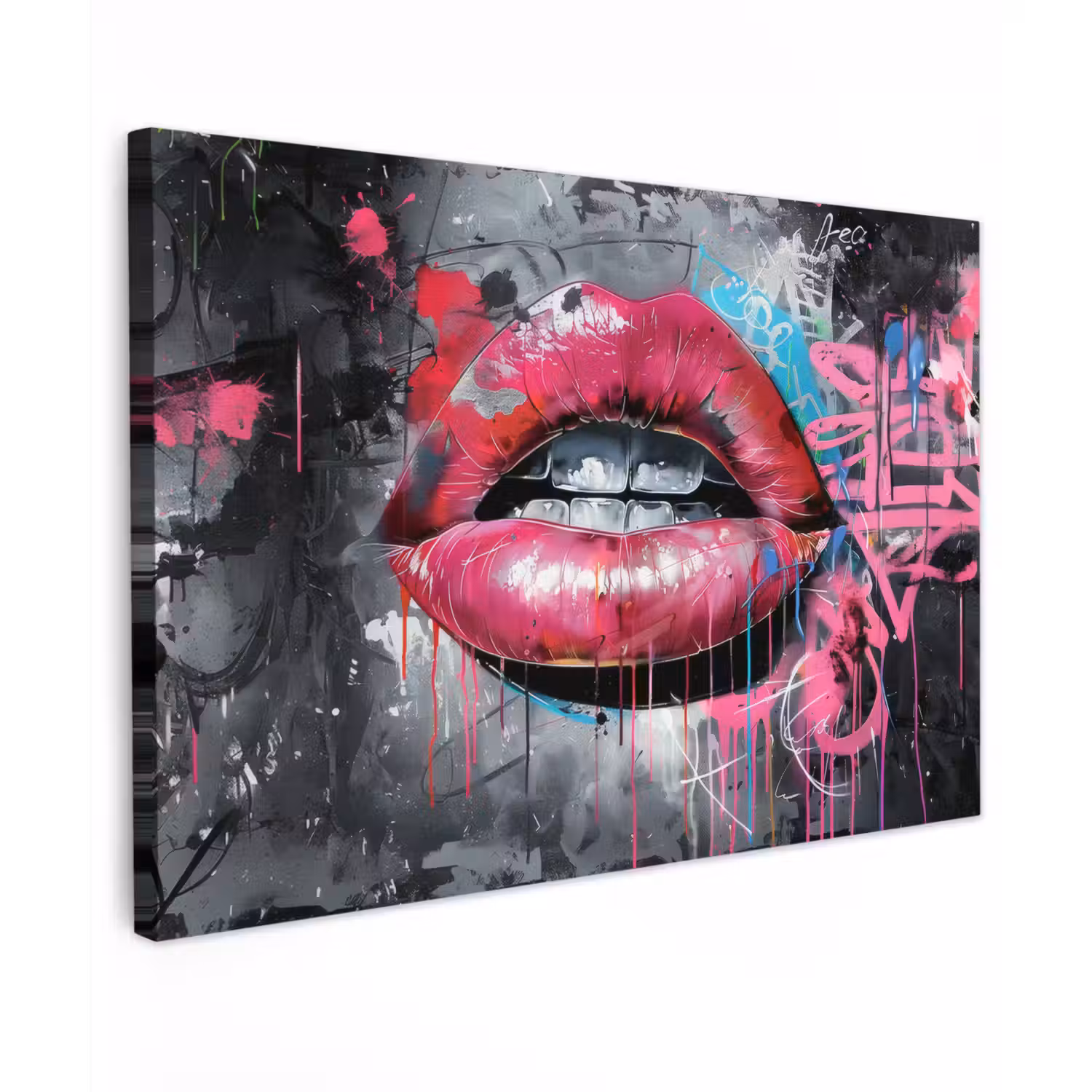 Lippen - Felroze - Graffiti - Verfstrepen canvas 2cm klein -z3d