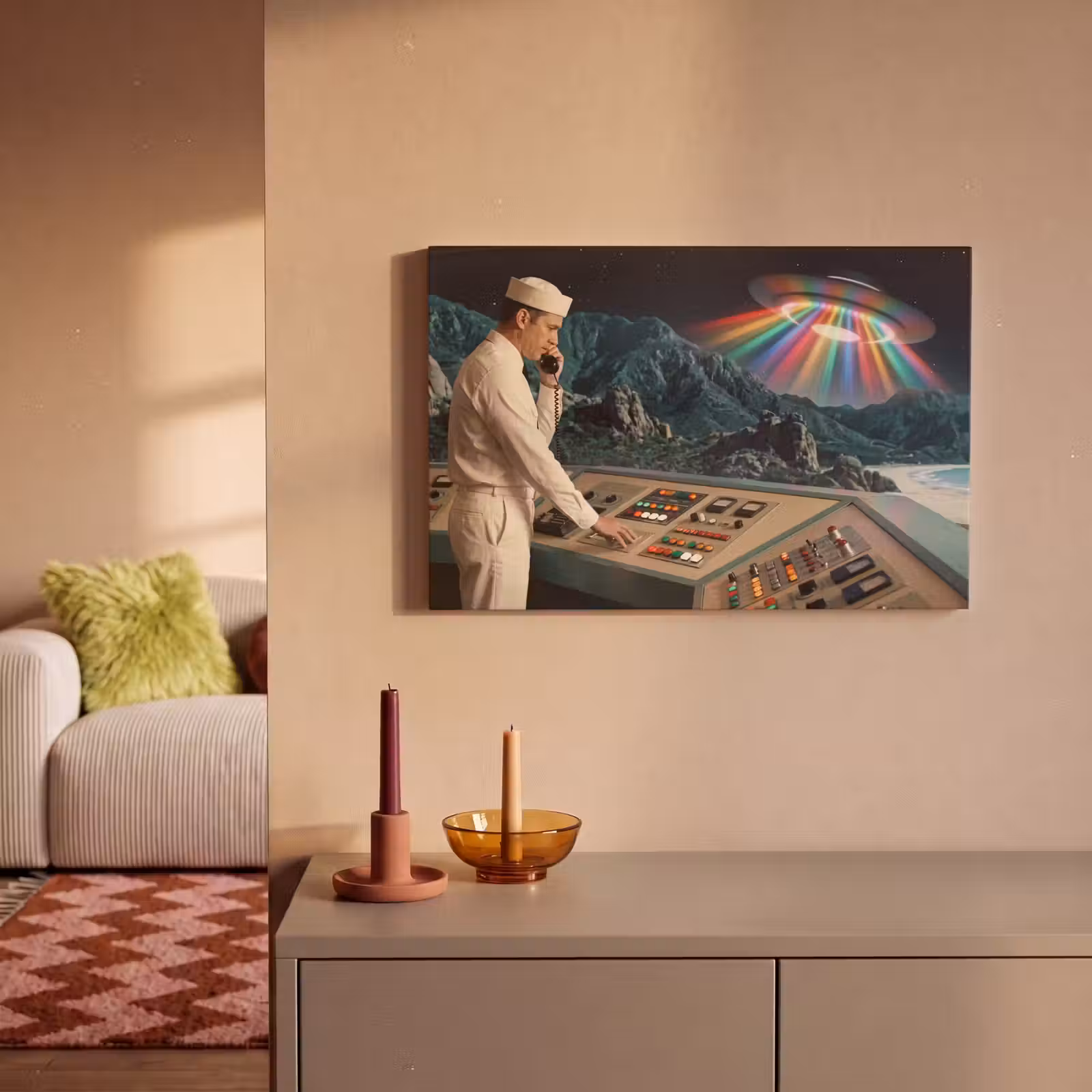 Canvas schilderij - Man - Controlekamer - Strand - Man - Controlekamer - Strand canvas 2cm klein