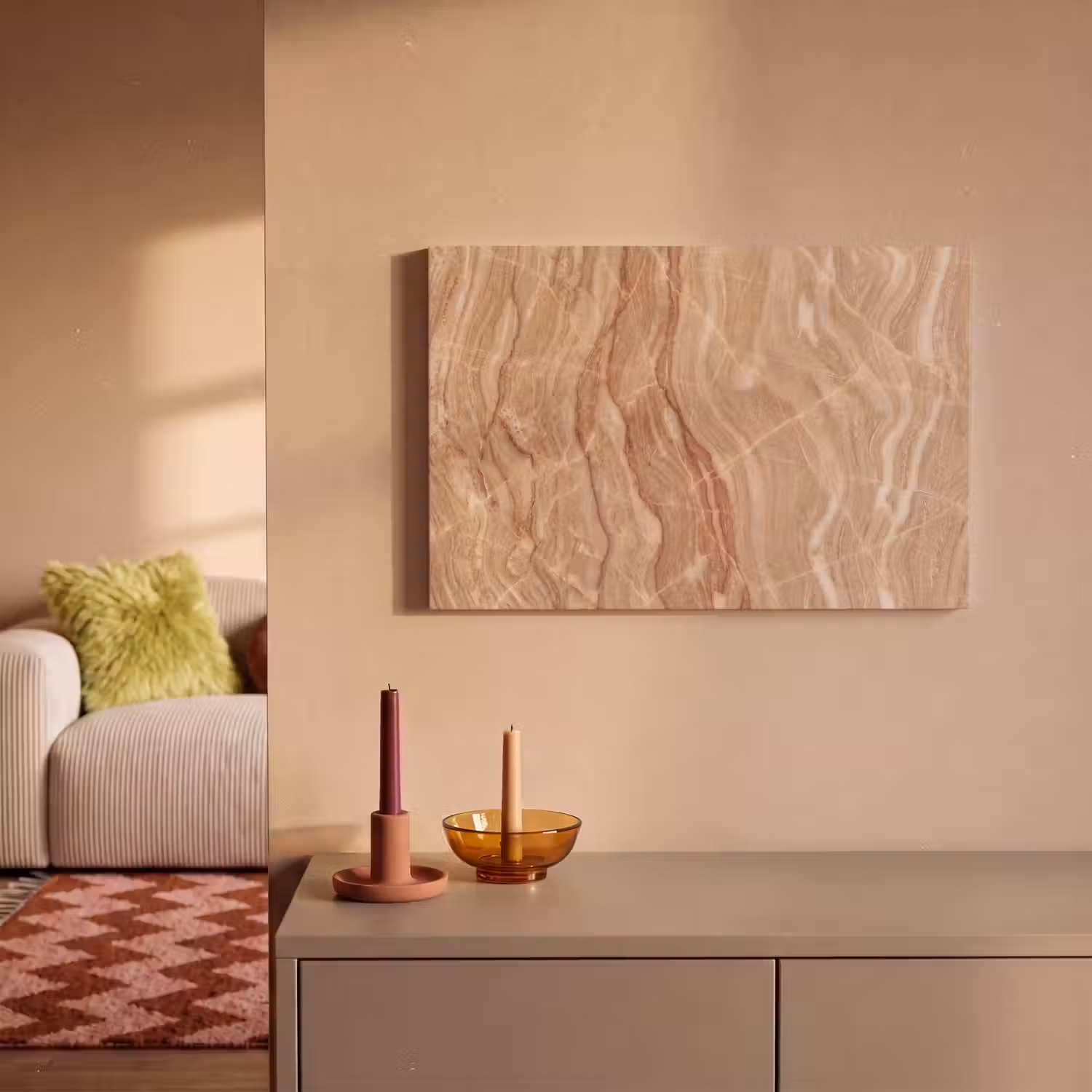 Marmer - Ader - Natuur - Abstract - Beige canvas 2cm klein -sfeer1