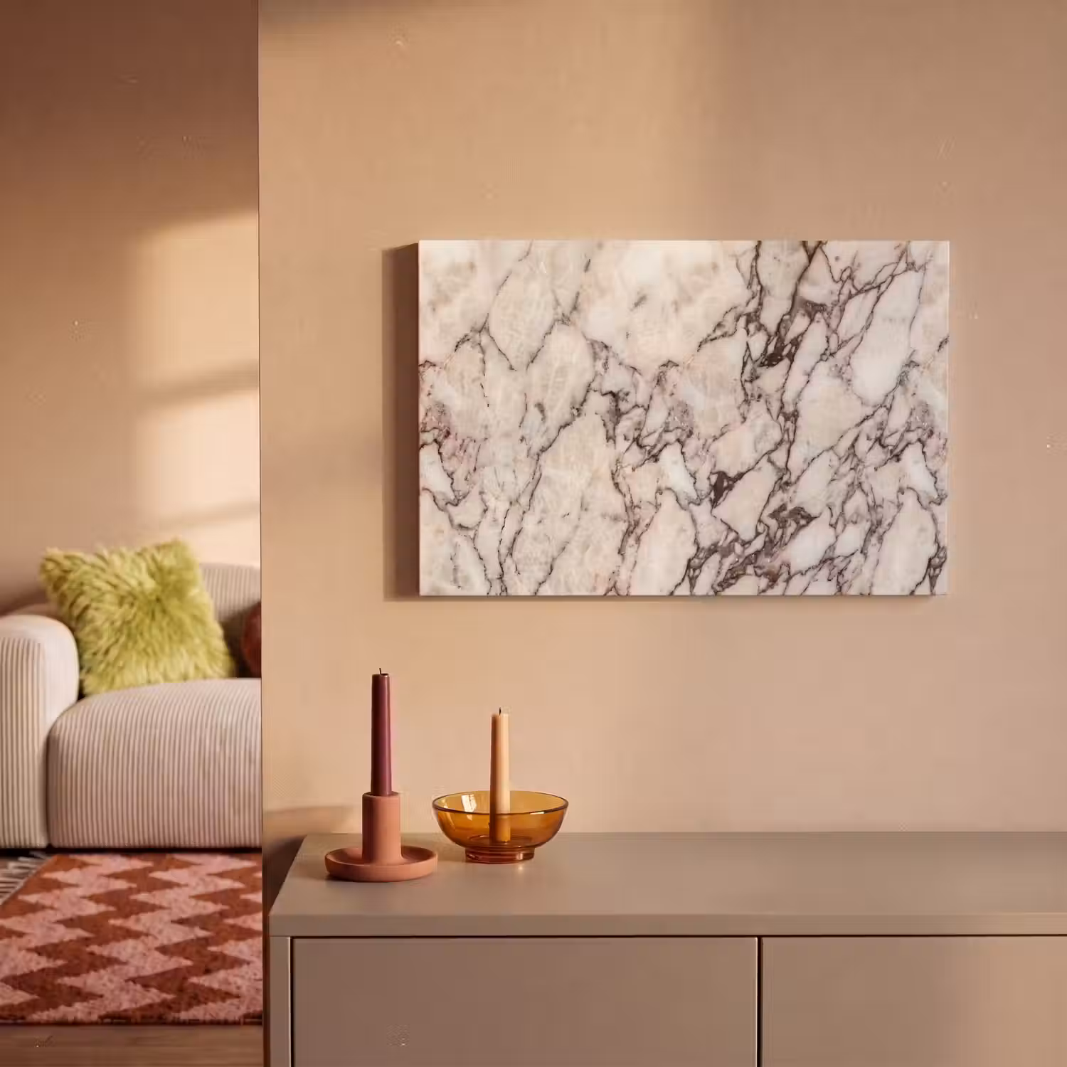Marmer - Textuur - Abstract - Wit - Bruin canvas 2cm klein -sfeer1