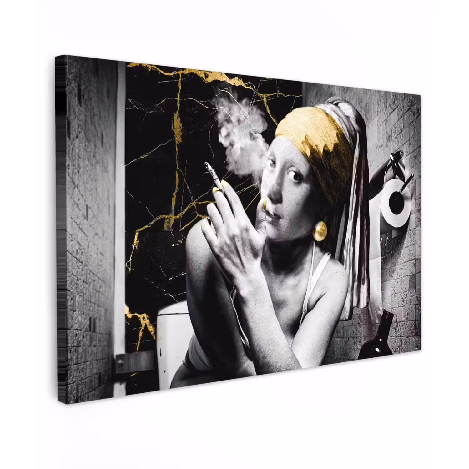 Marmerlook - Meisje met de parel - Sigaretten - Toilet - Goud - Kunst - Oude meesters canvas 2cm klein -z3d