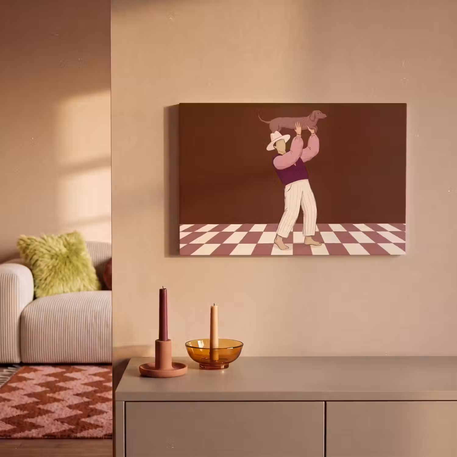 Mens - Hond - Dieren - Abstract - Roze canvas 2cm klein -sfeer1