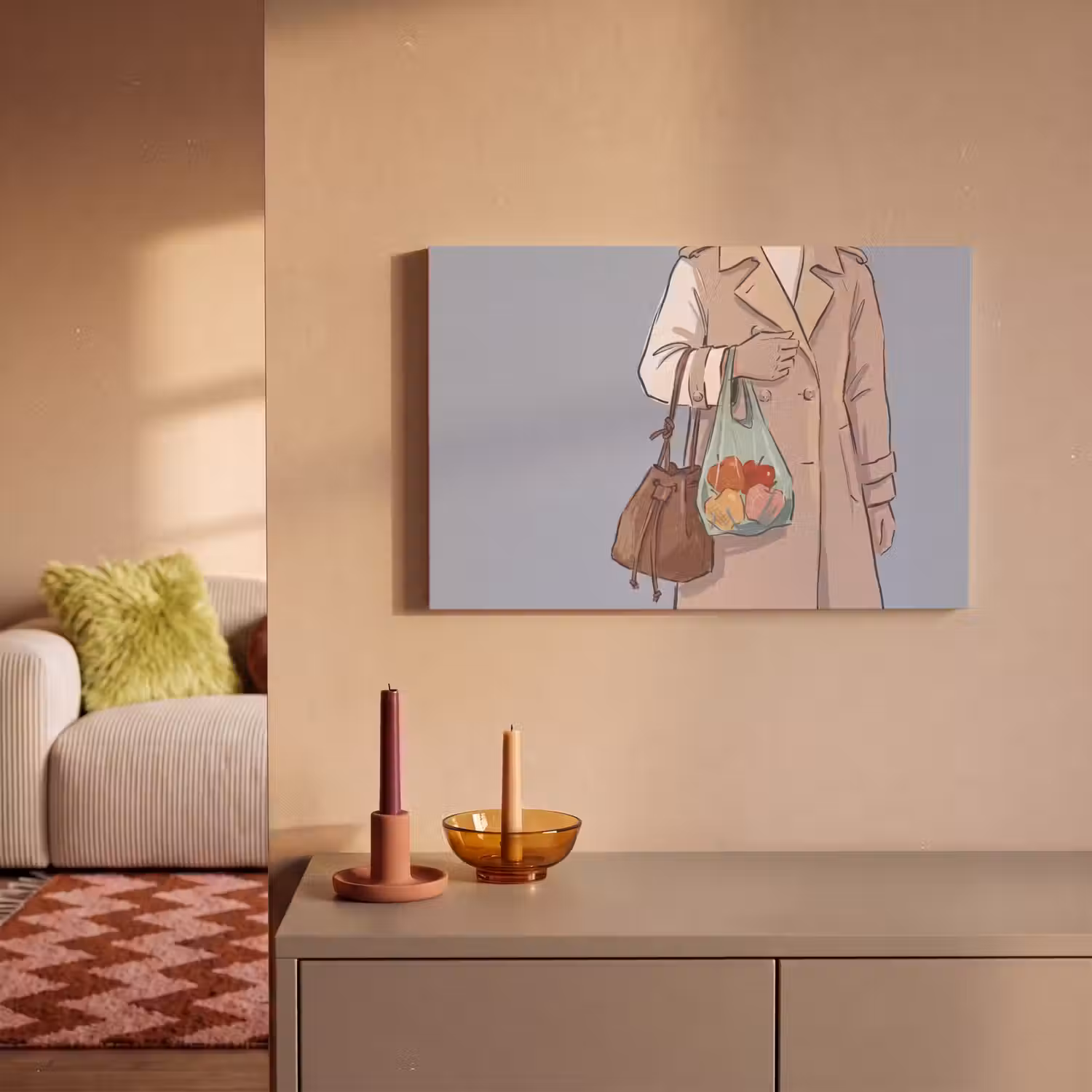 Mensen - Boodschappen - Stadsleven - Modern - Kleurrijk canvas 2cm klein -sfeer1